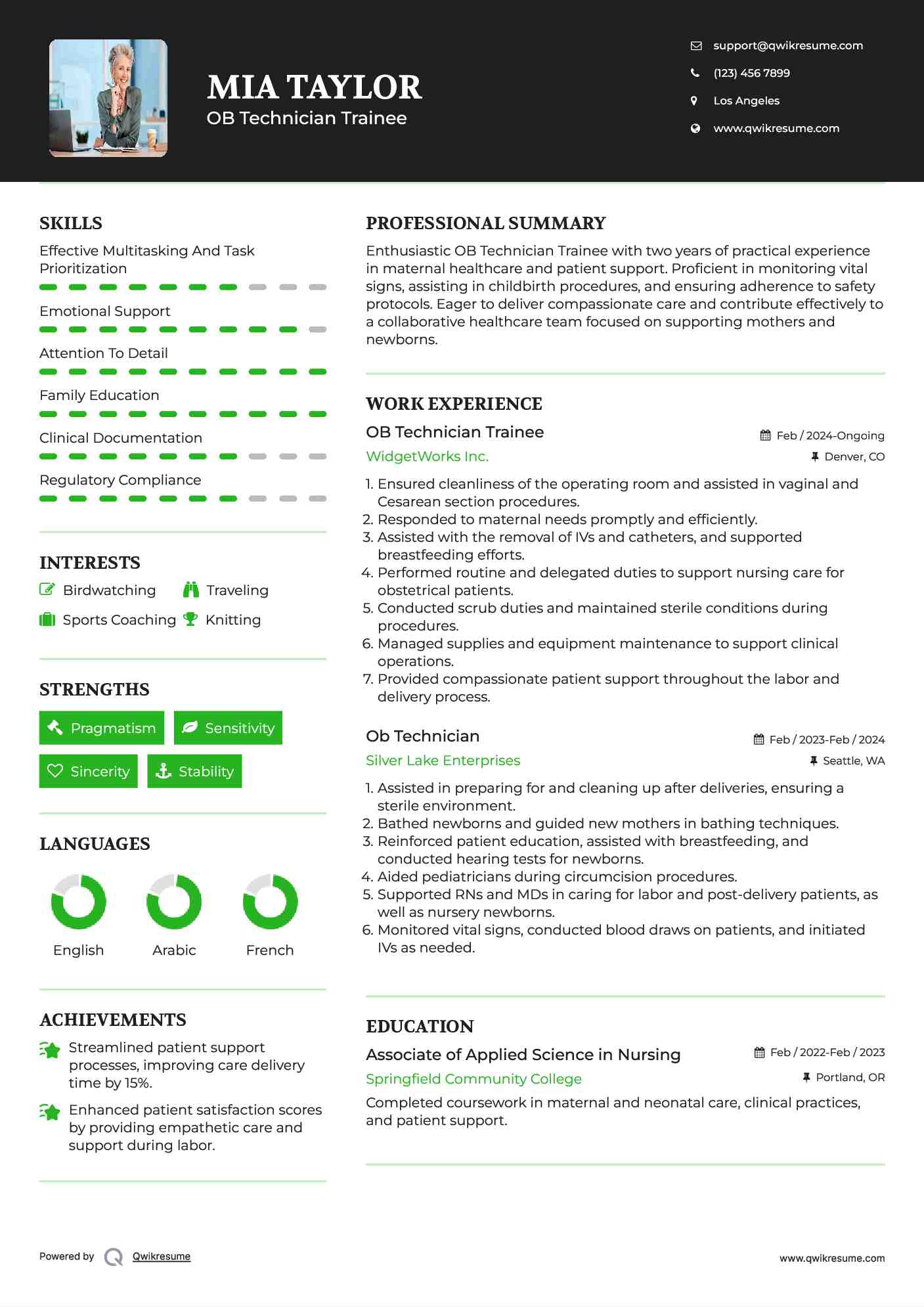 OB Technician Trainee Resume Template