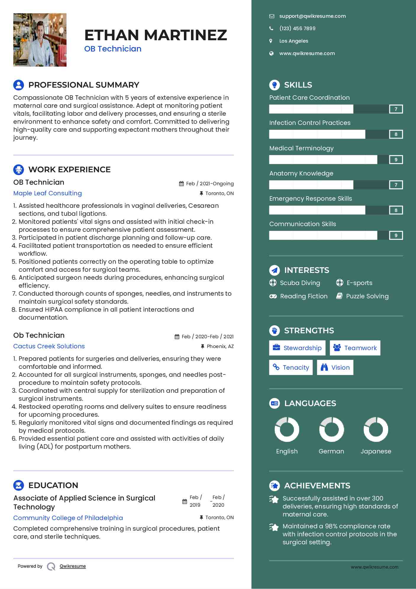 OB Technician Resume Sample