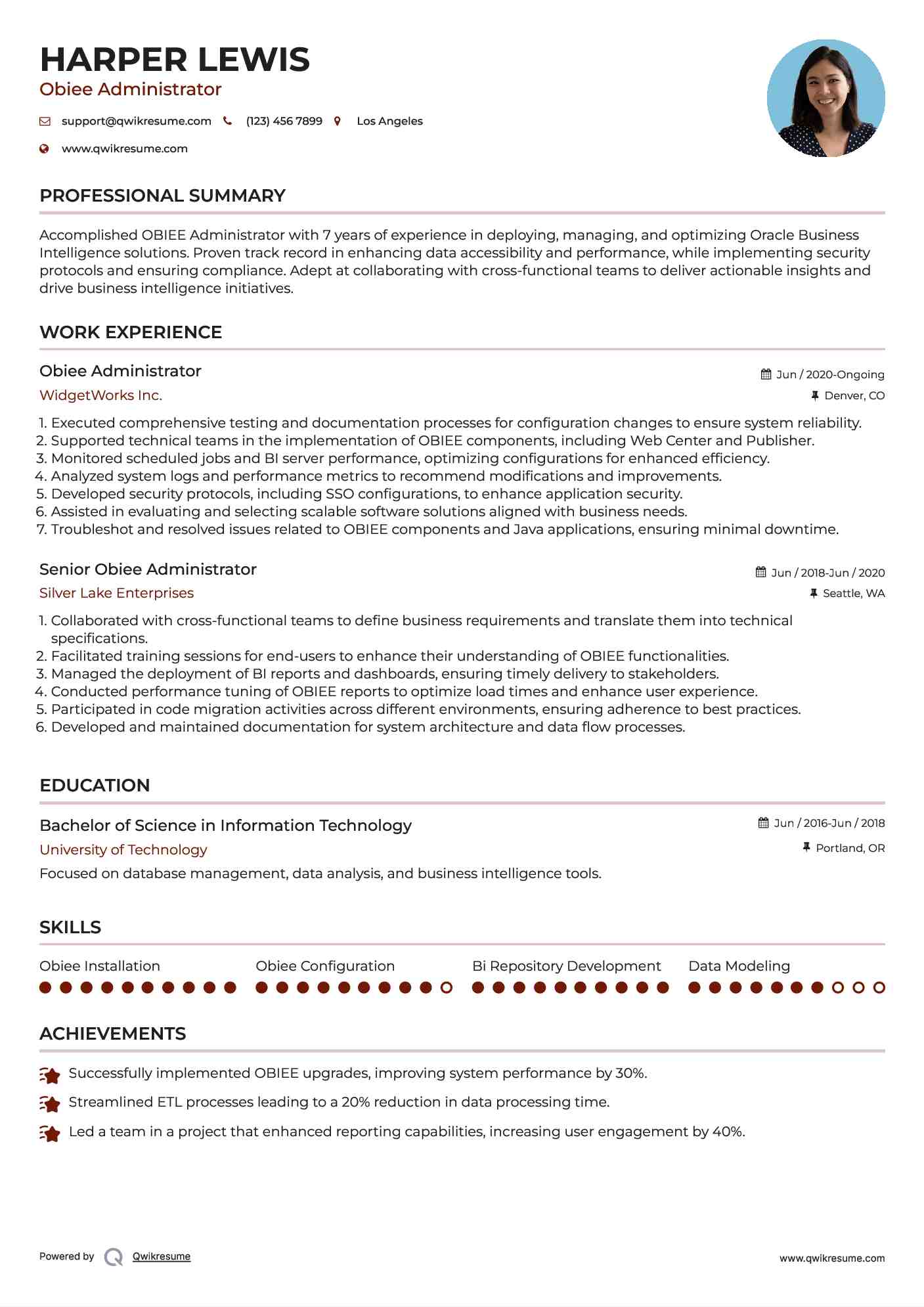 Obiee Administrator Resume Example