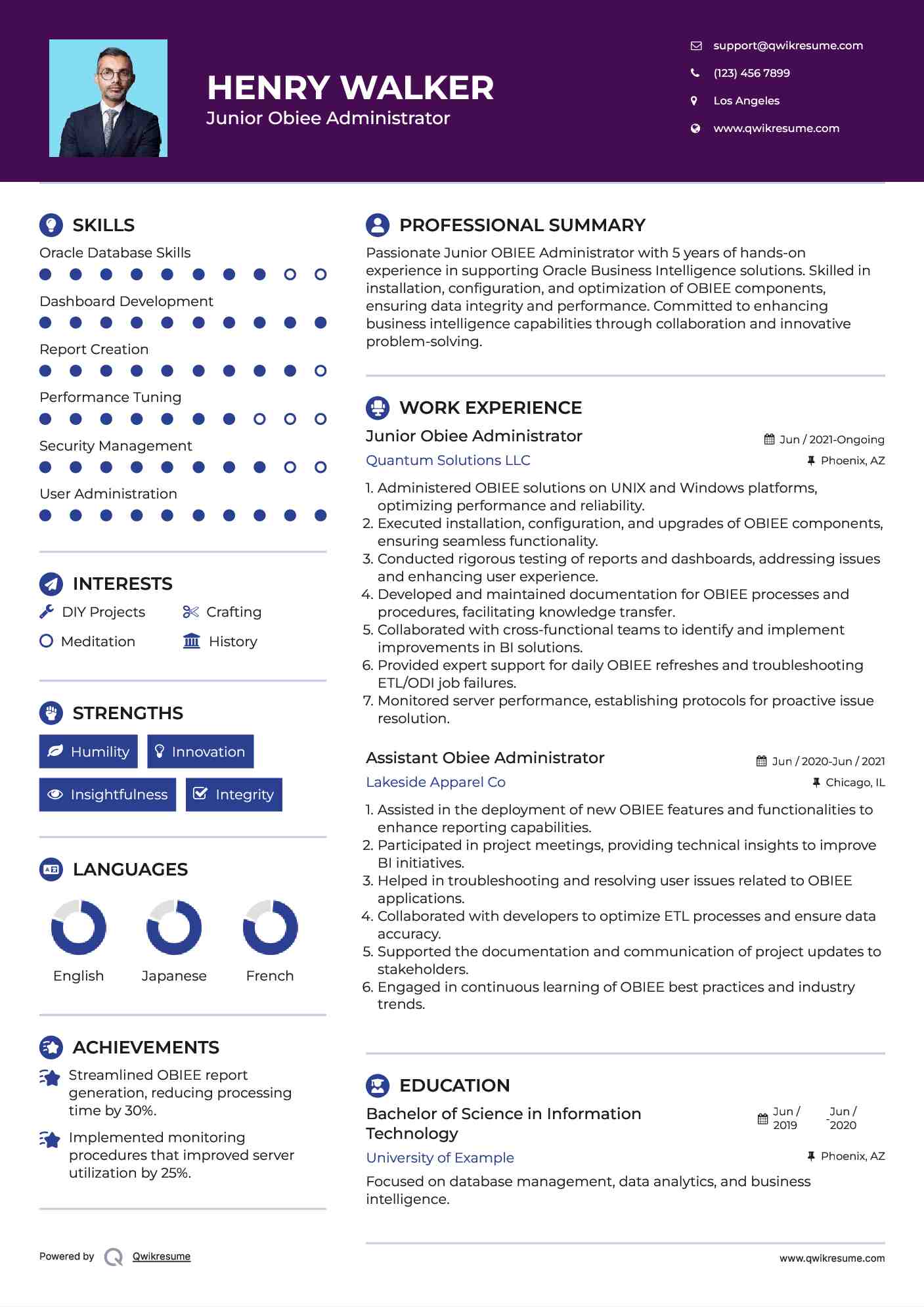 Junior Obiee Administrator Resume Sample