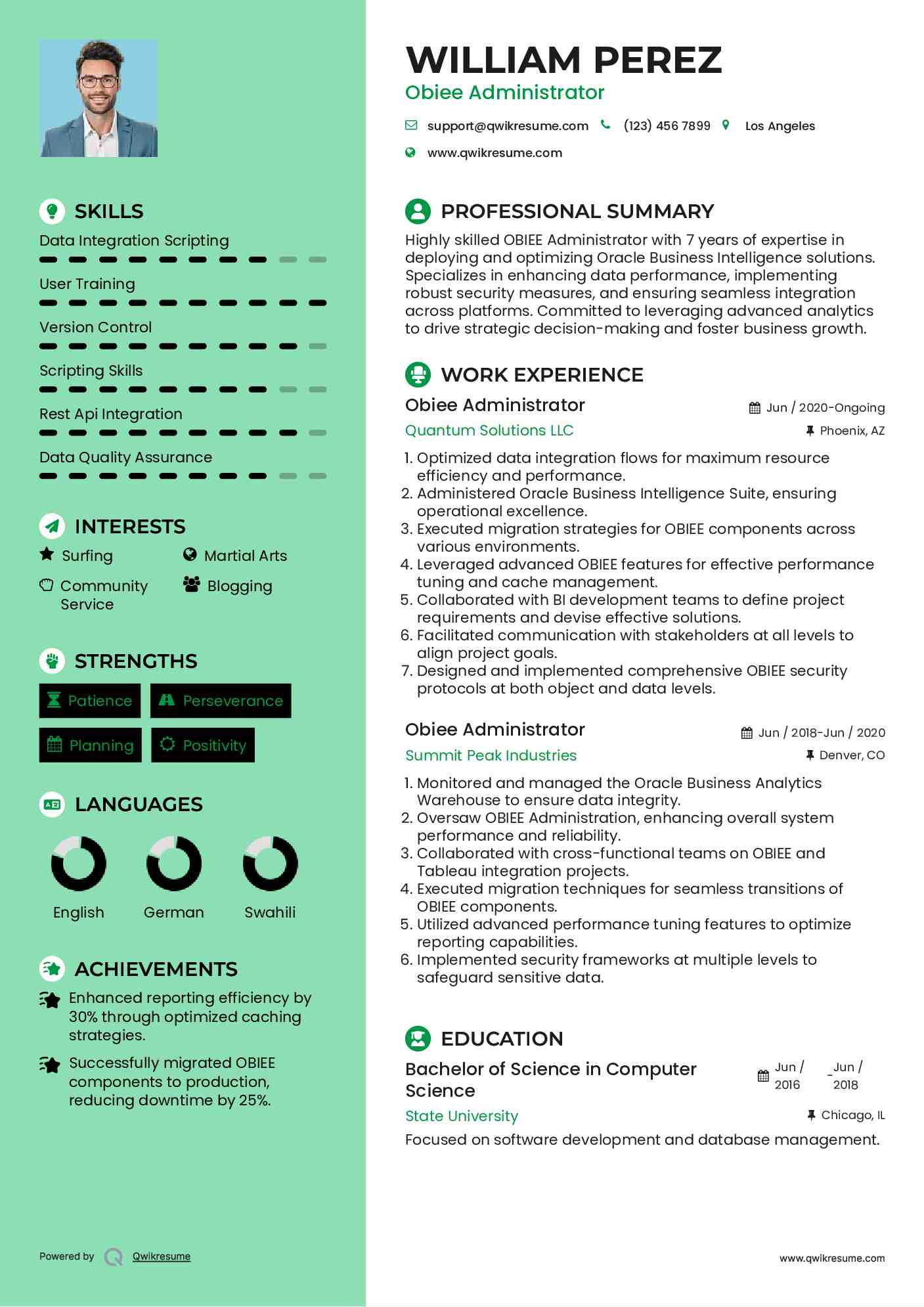 Obiee Administrator Resume Example
