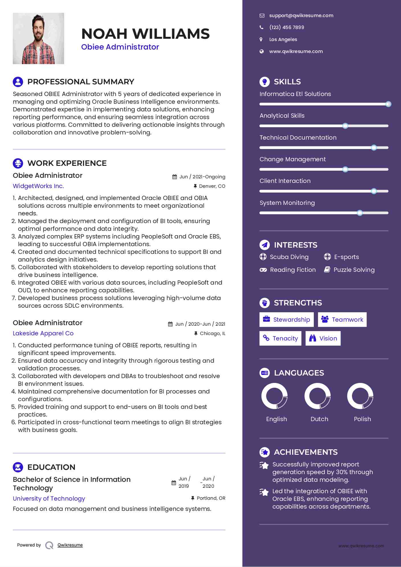 Obiee Administrator Resume Model