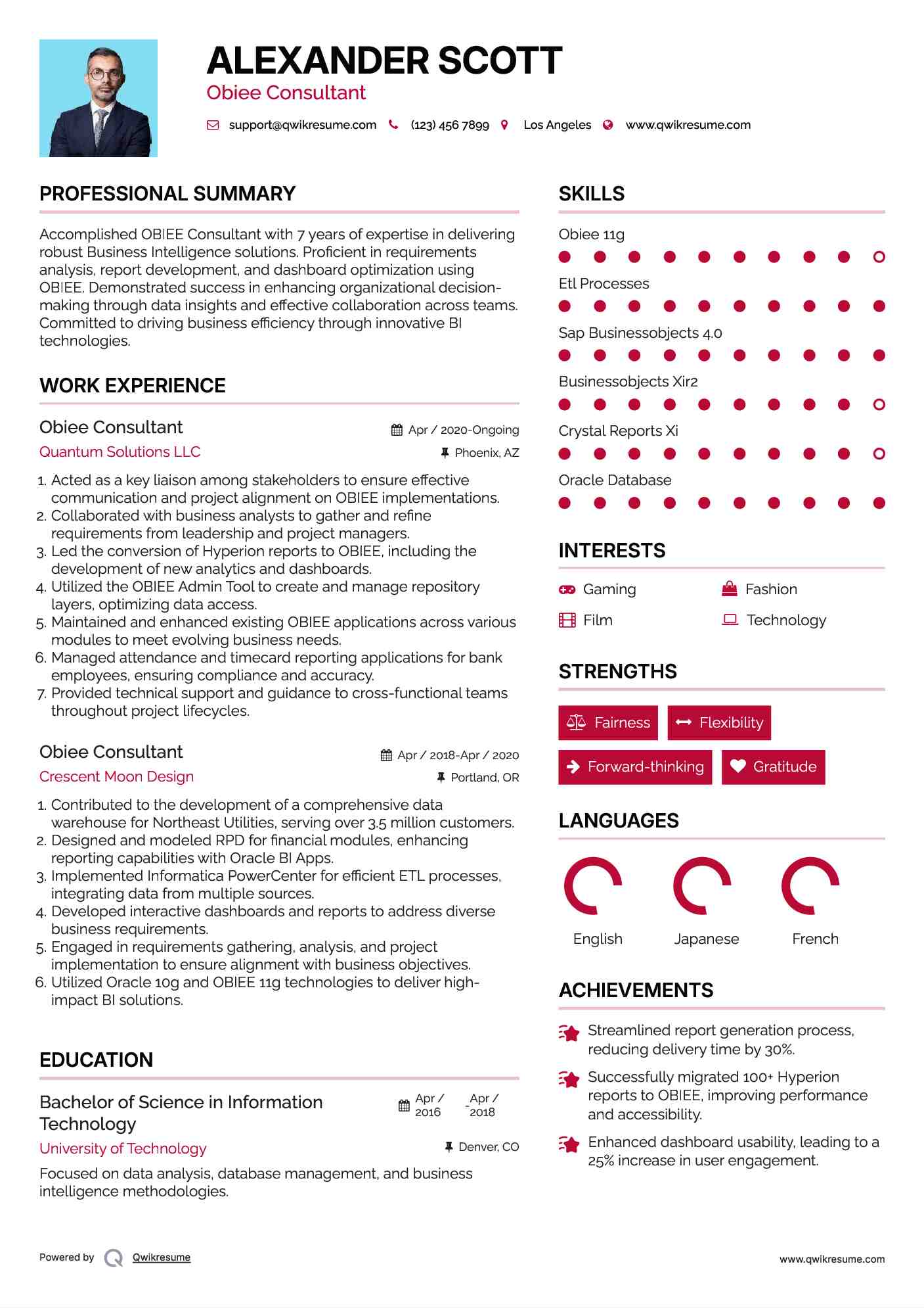 Obiee Consultant Resume Template