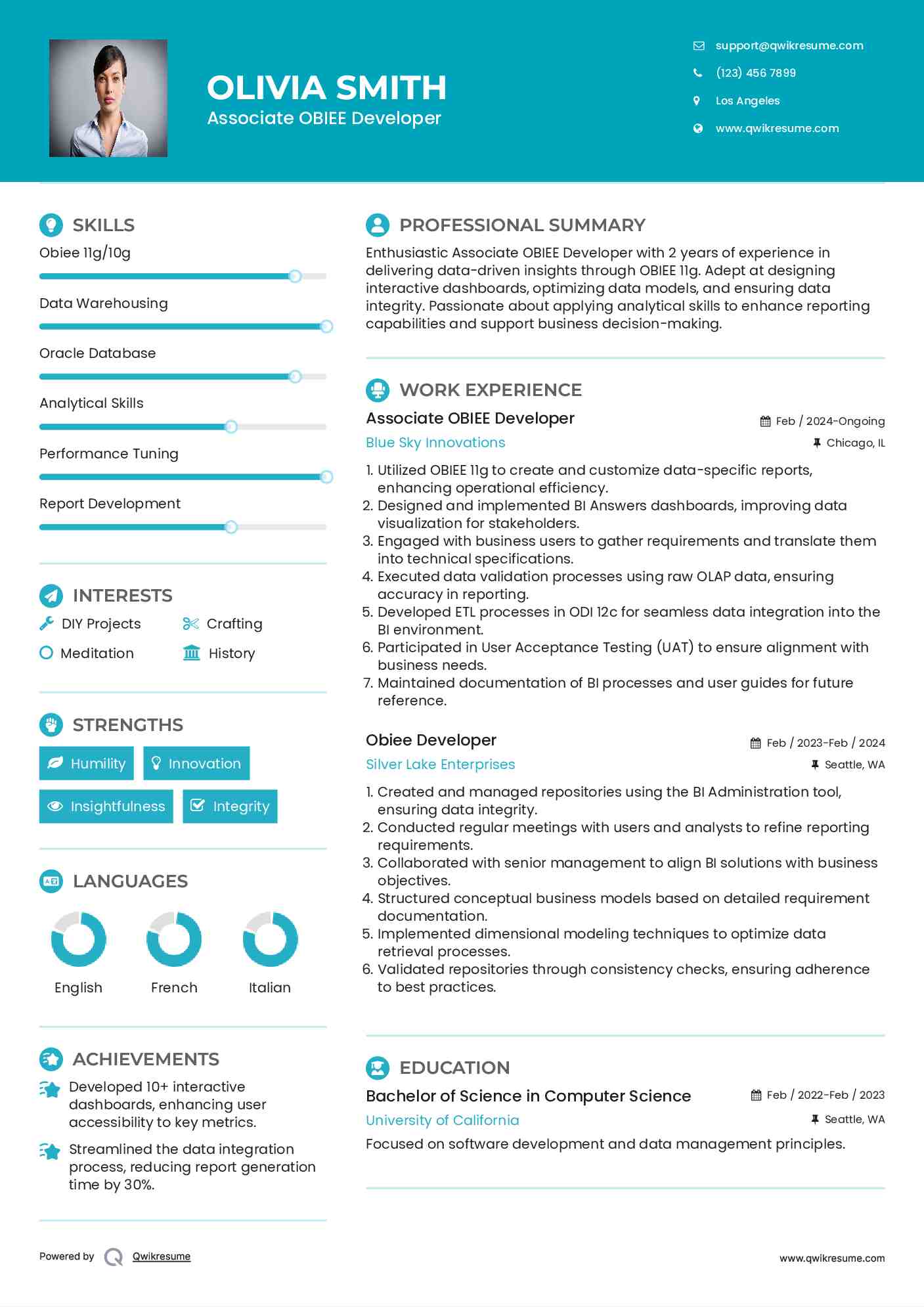 Associate OBIEE Developer Resume Sample