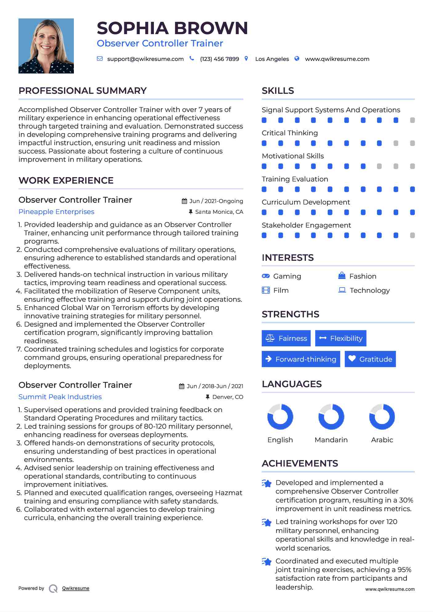 Observer Controller Trainer Resume Model