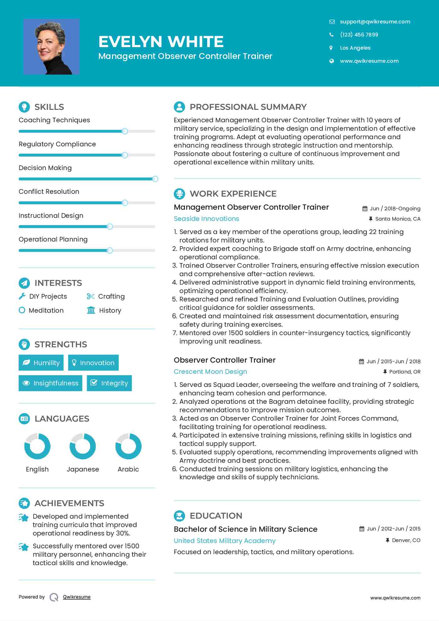 Management Observer Controller Trainer Resume Example
