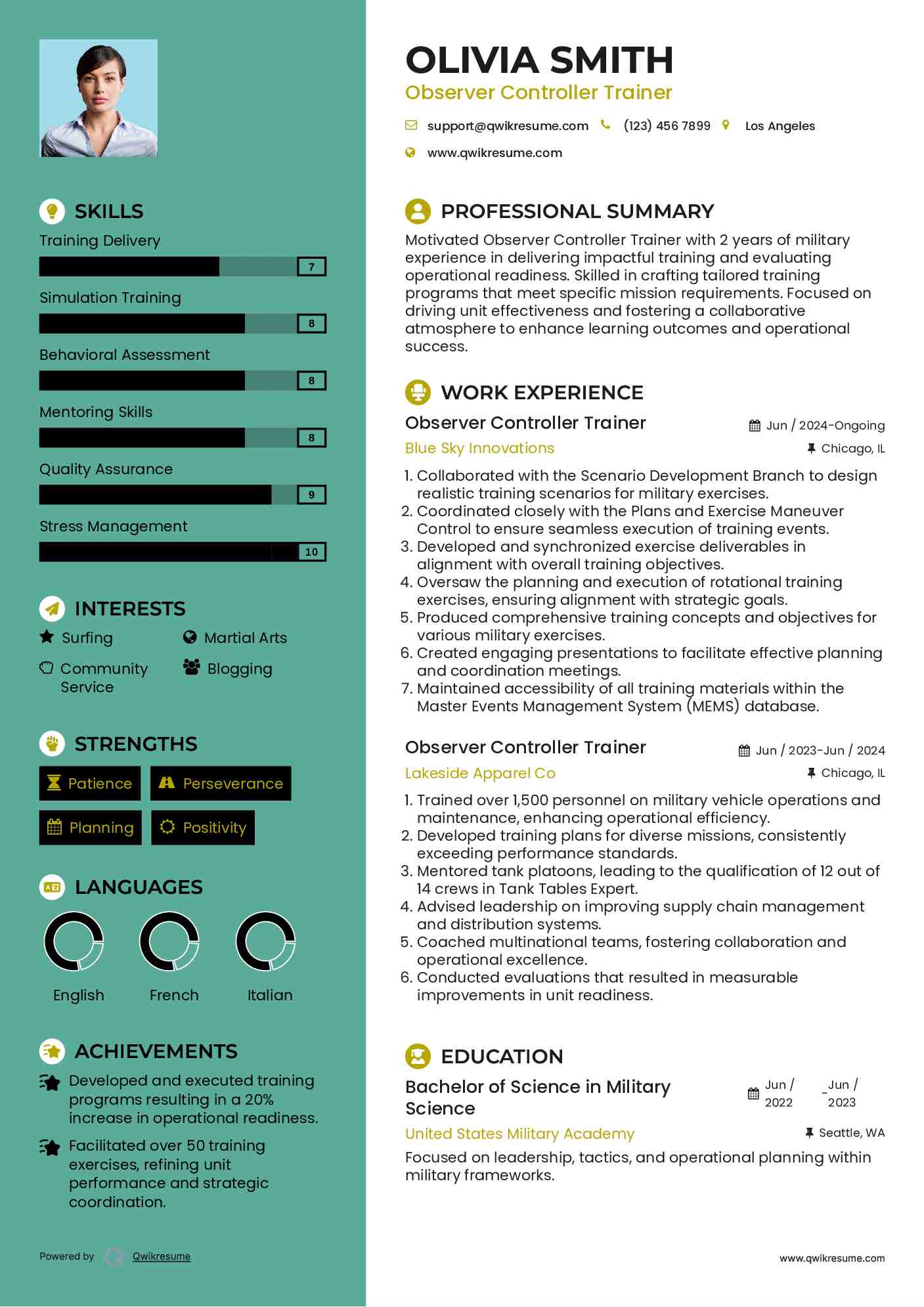 Observer Controller Trainer Resume Model