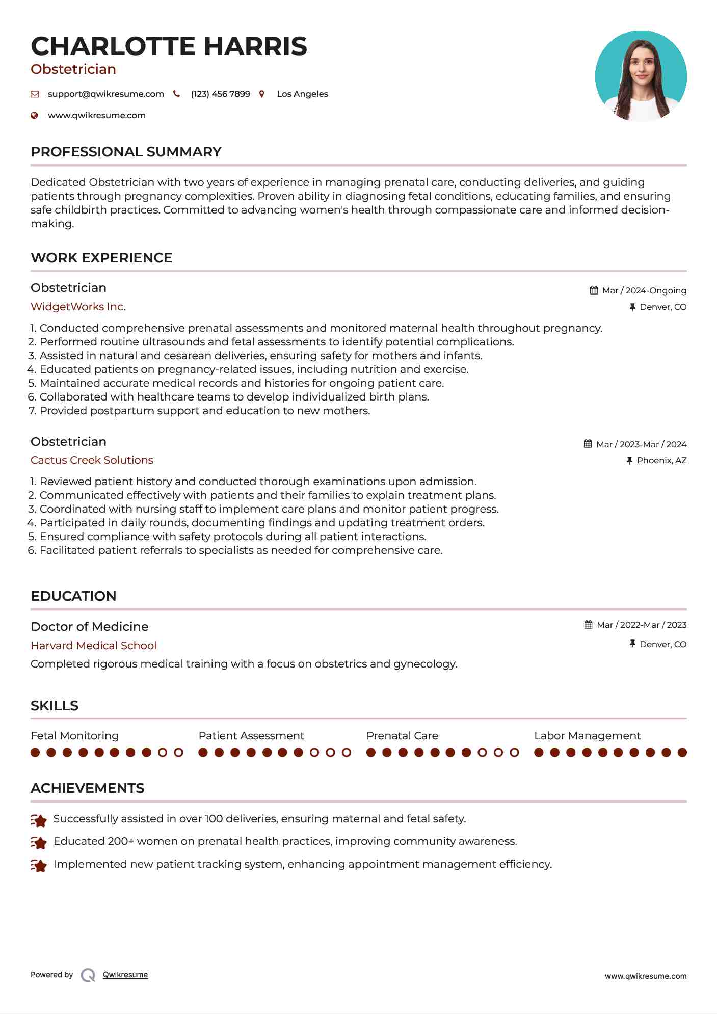 Obstetrician Resume Model
