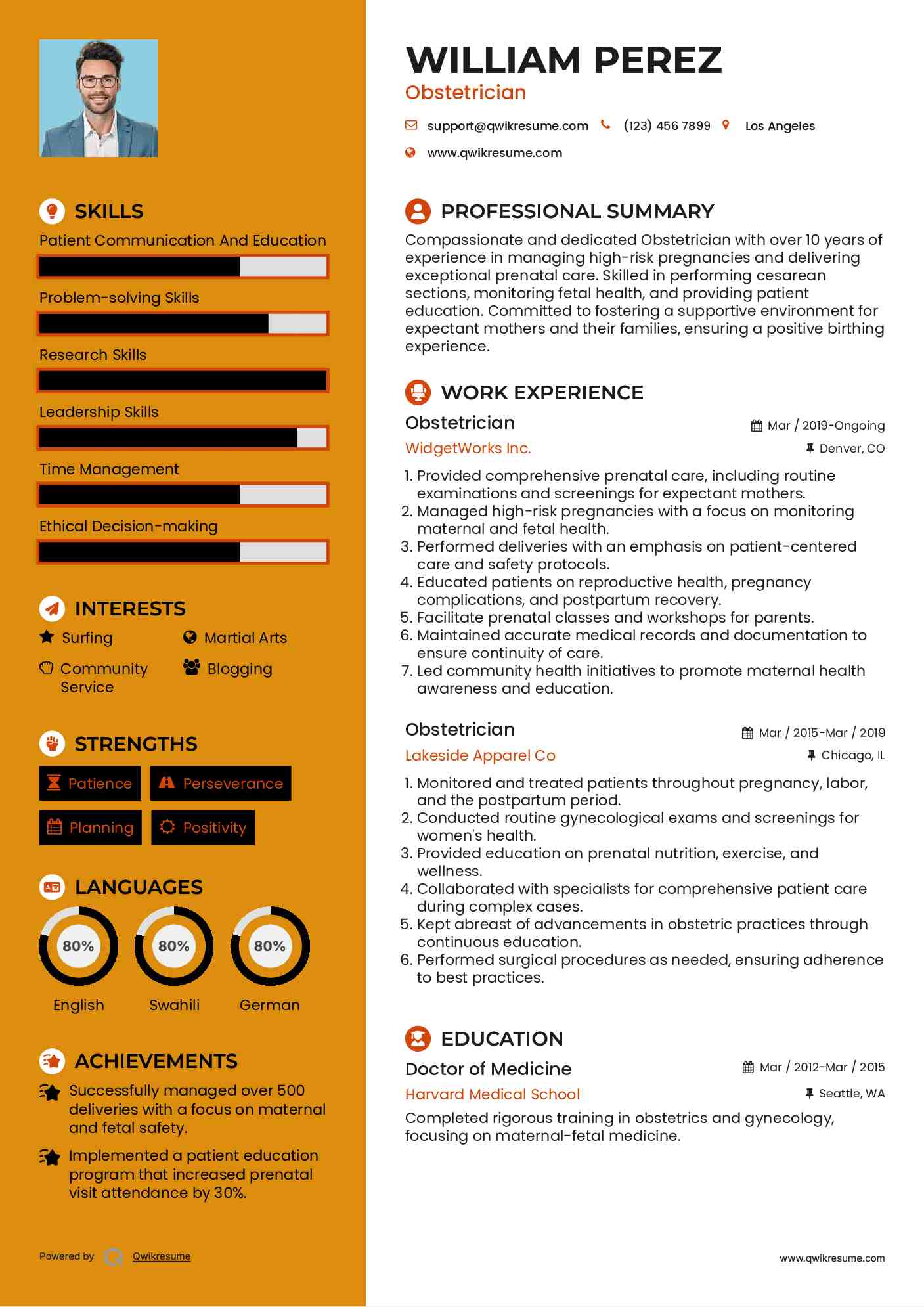 Obstetrician Resume Example