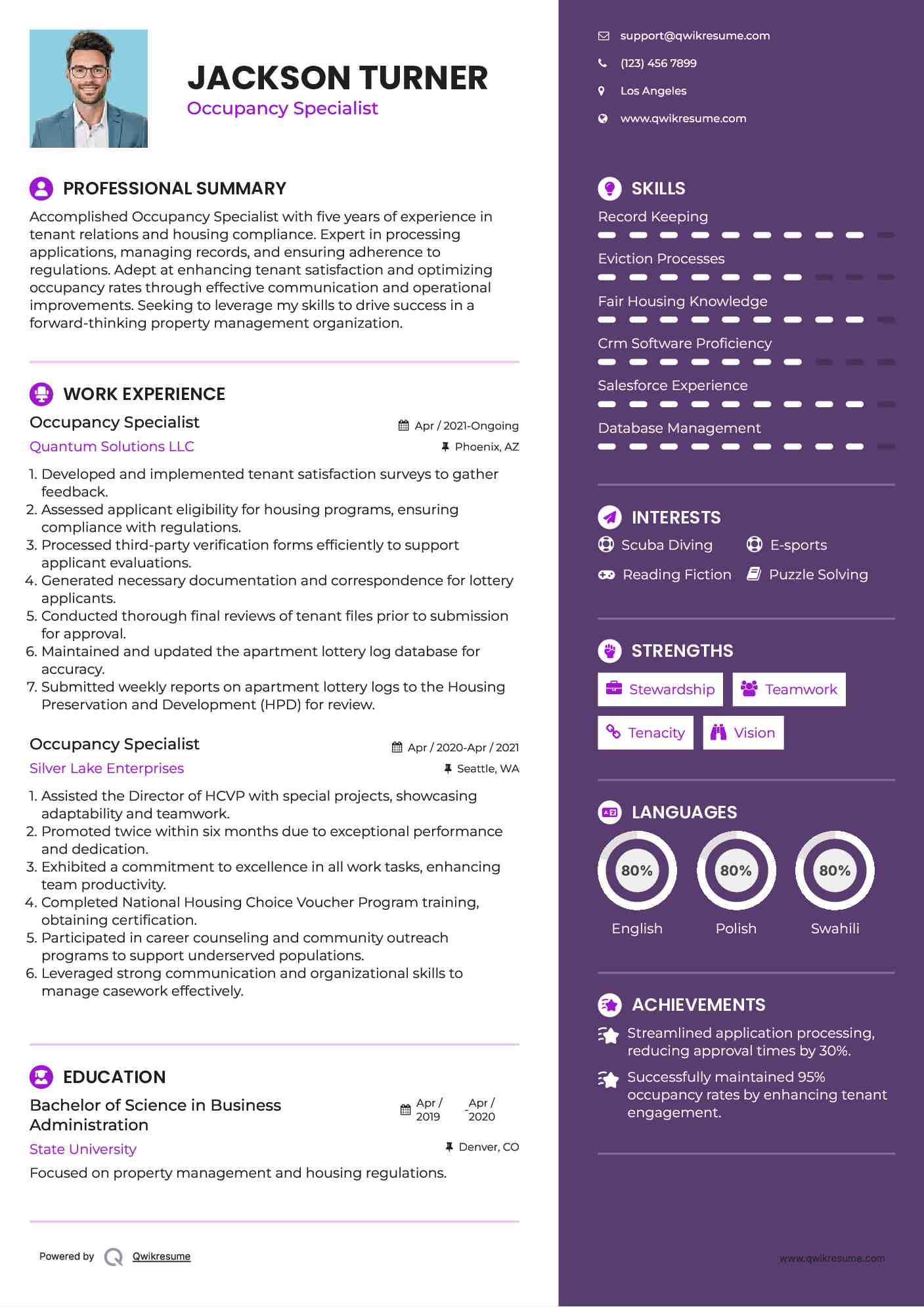 Occupancy Specialist Resume Model