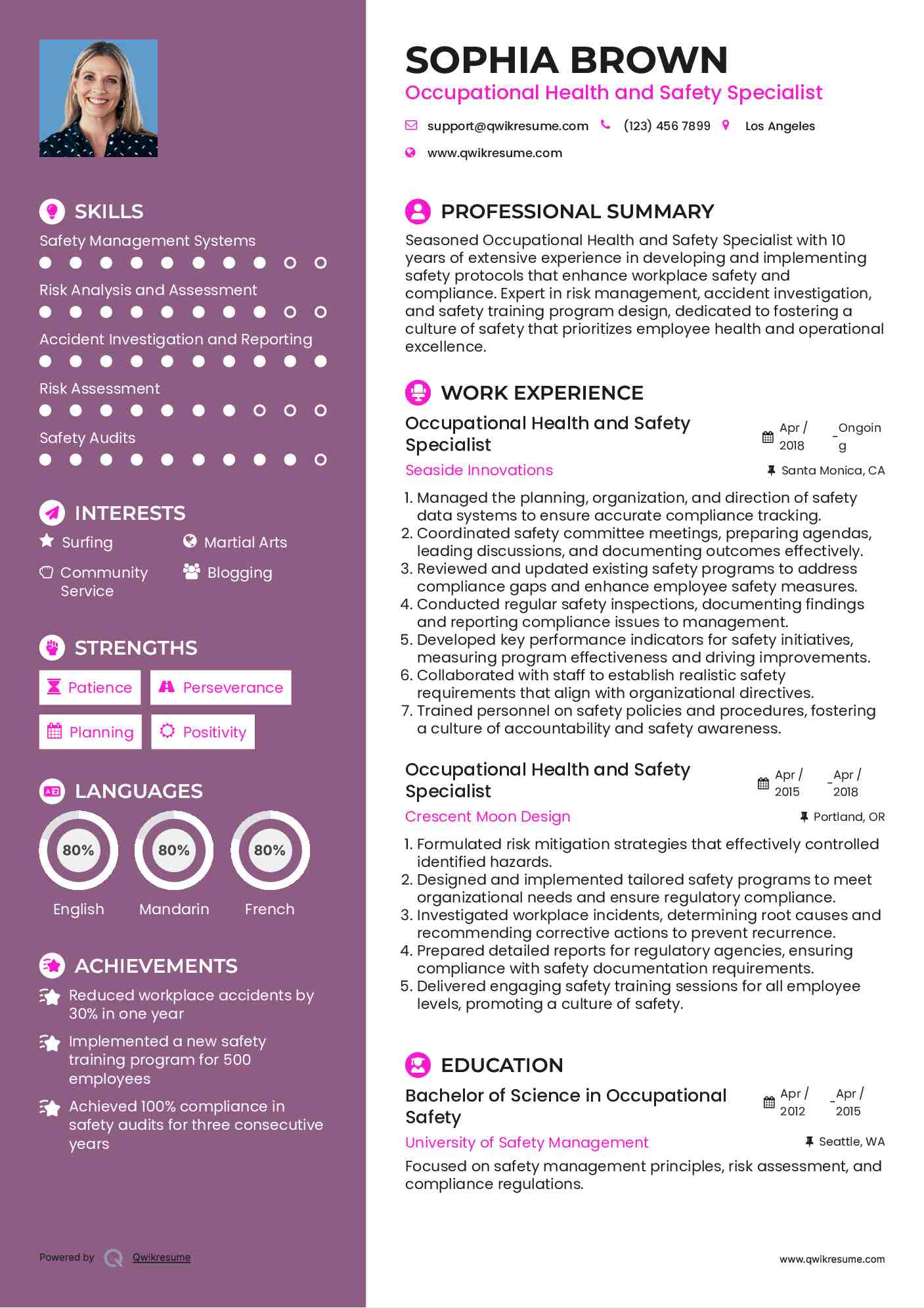 Occupational Health and Safety Specialist Resume Format