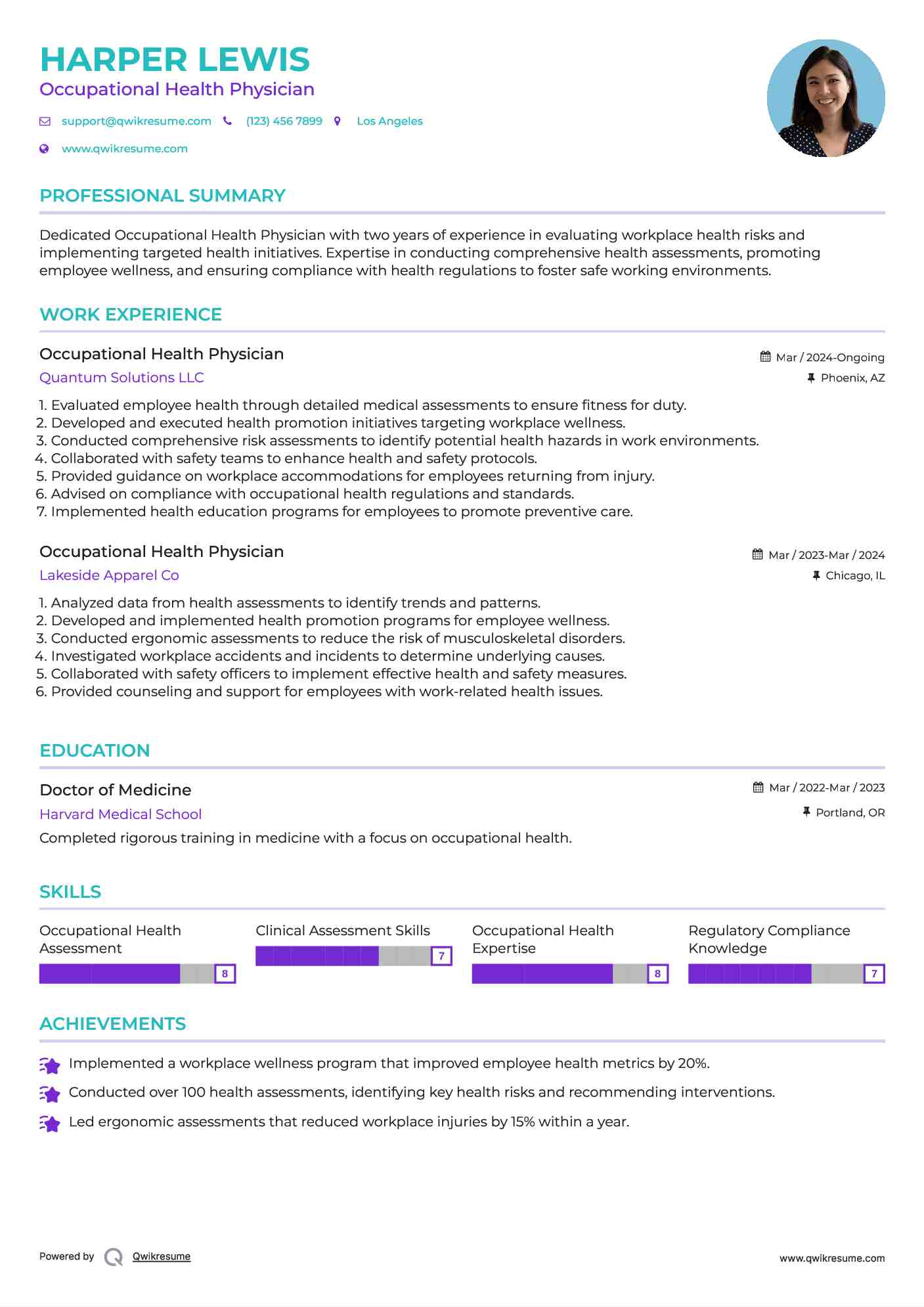 Occupational Health Physician Resume Template
