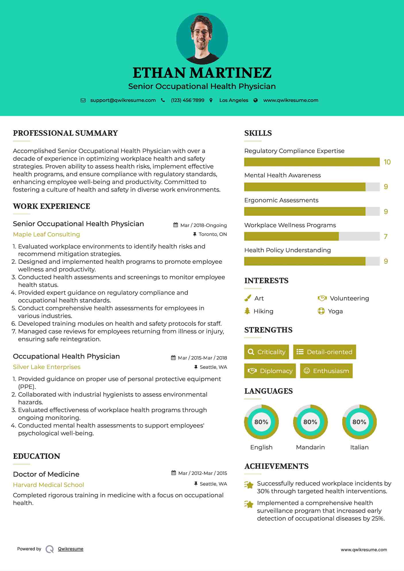 Senior Occupational Health Physician Resume Template