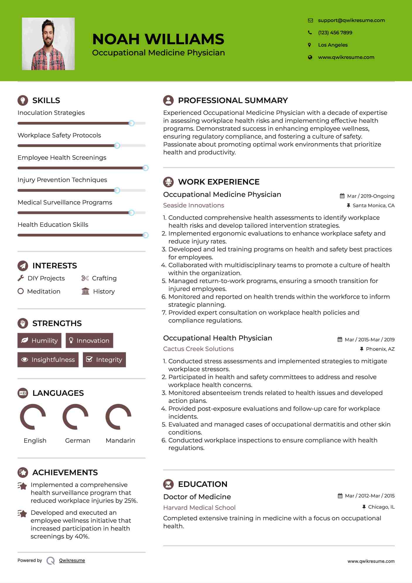 Occupational Medicine Physician Resume Template