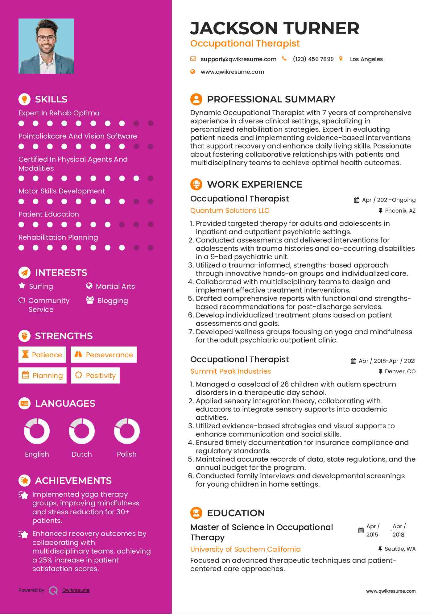 Occupational Therapist Resume Model