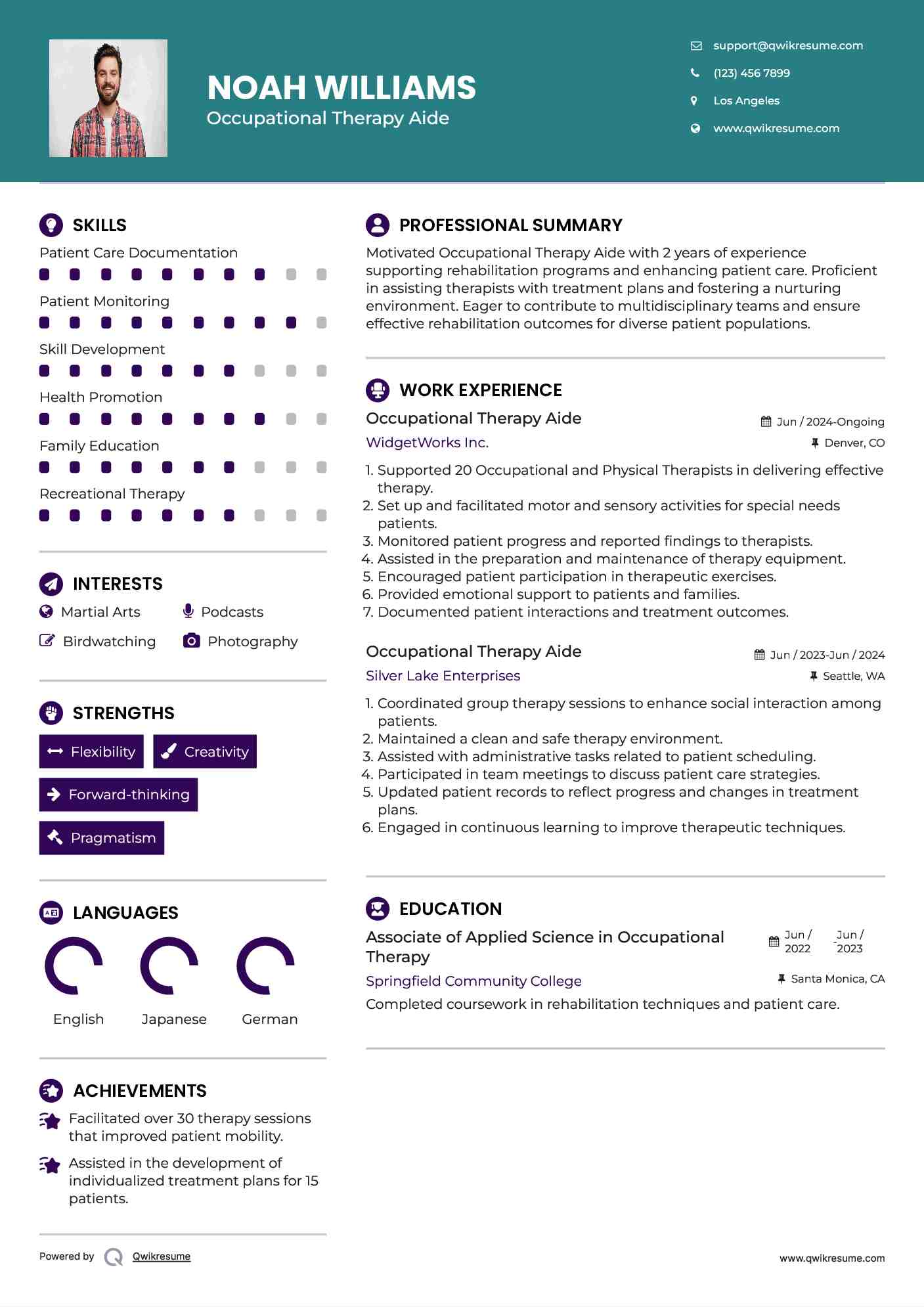 Occupational Therapy Aide Resume Sample