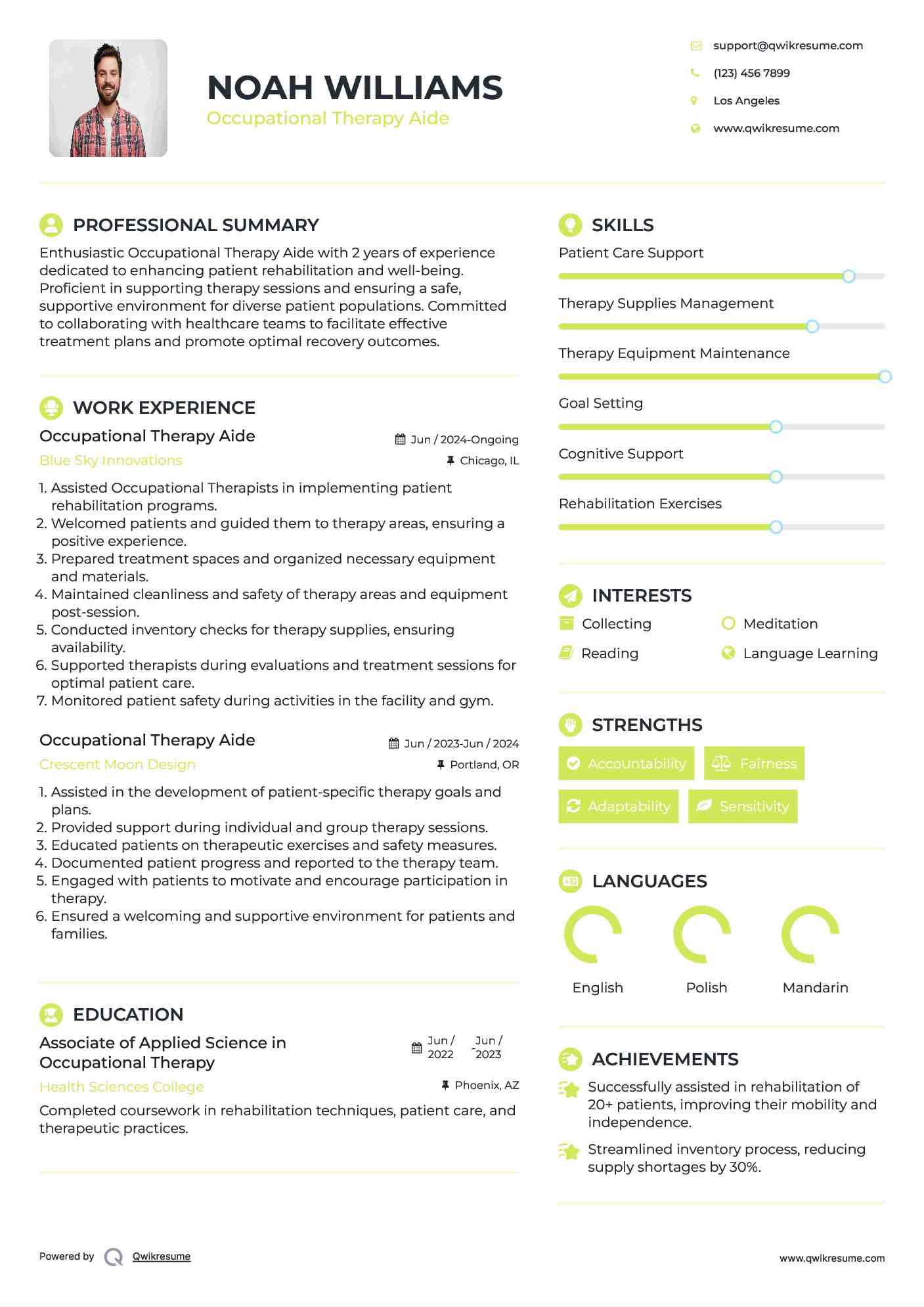 Occupational Therapy Aide Resume Model