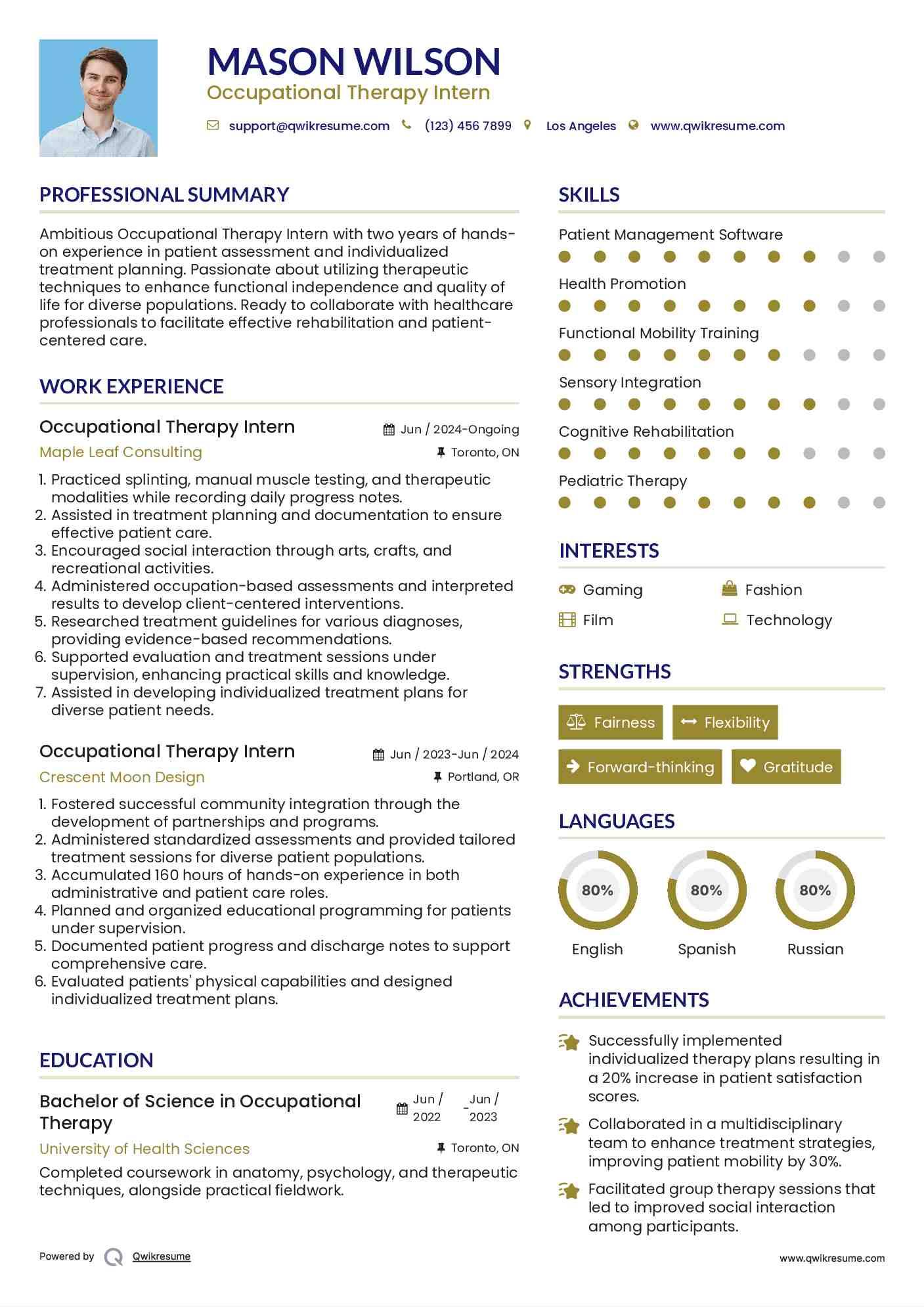 Occupational Therapy Intern Resume Sample