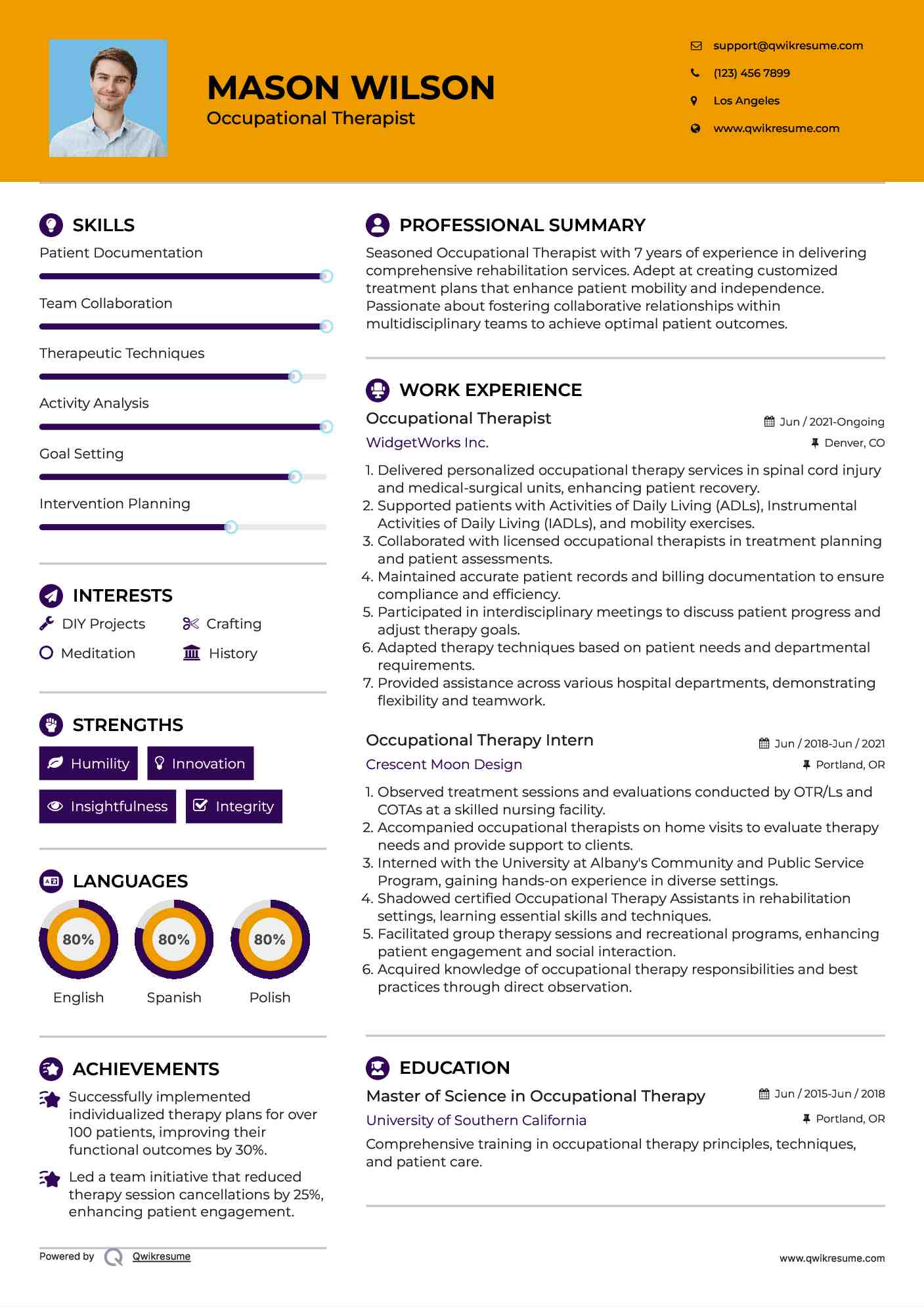 Occupational Therapist Resume Sample
