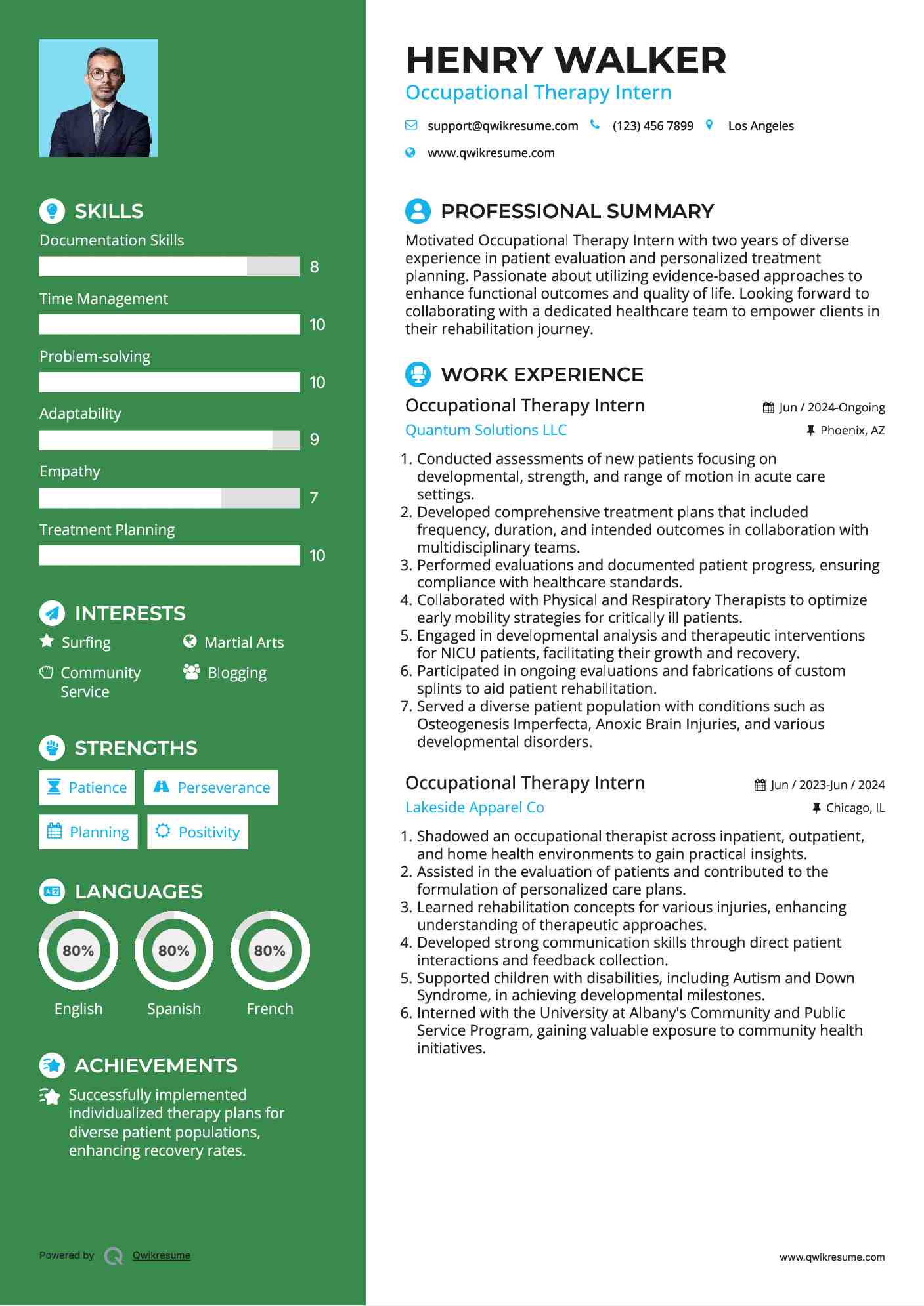 Occupational Therapy Intern Resume Template