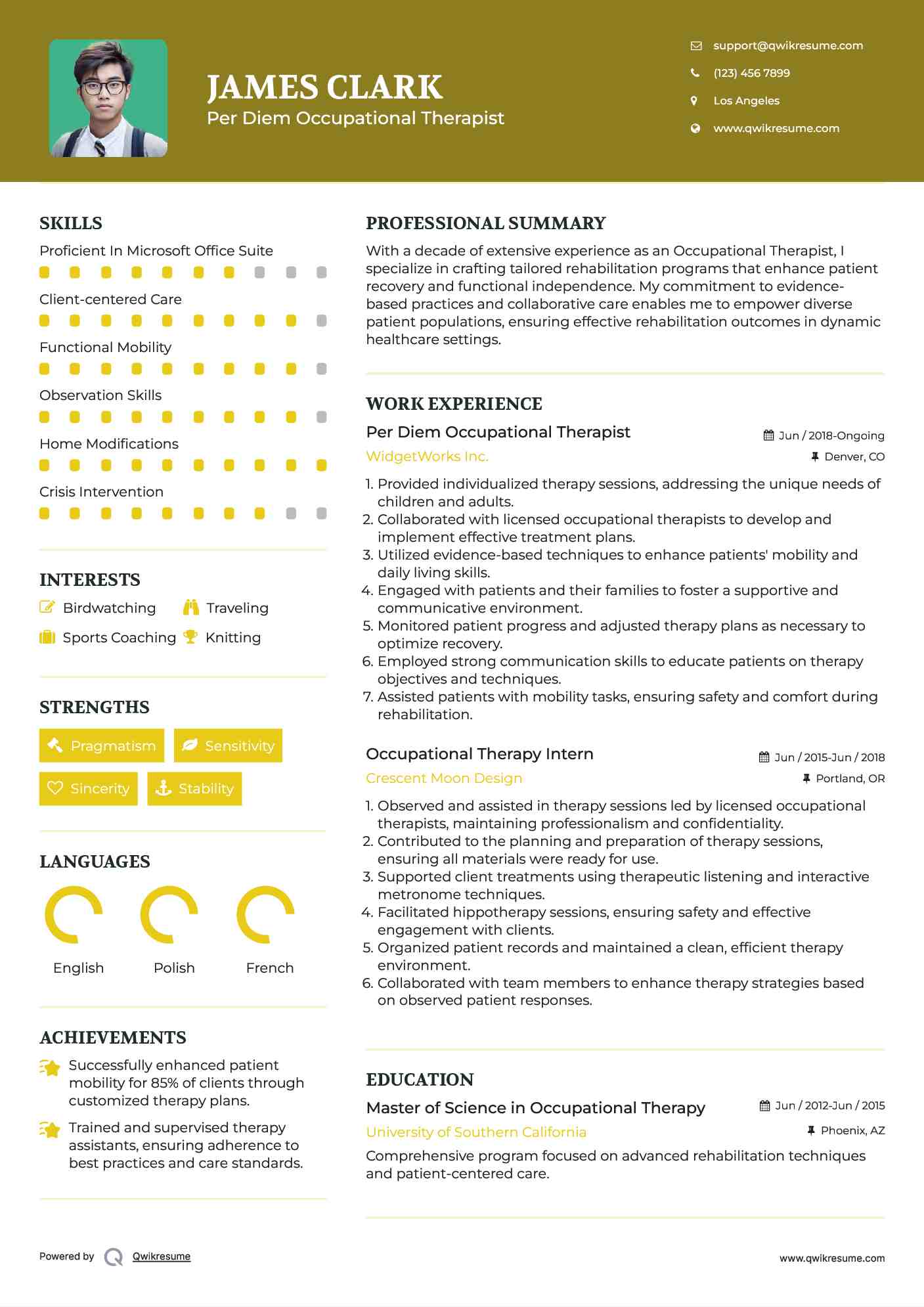 Per Diem Occupational Therapist Resume Example