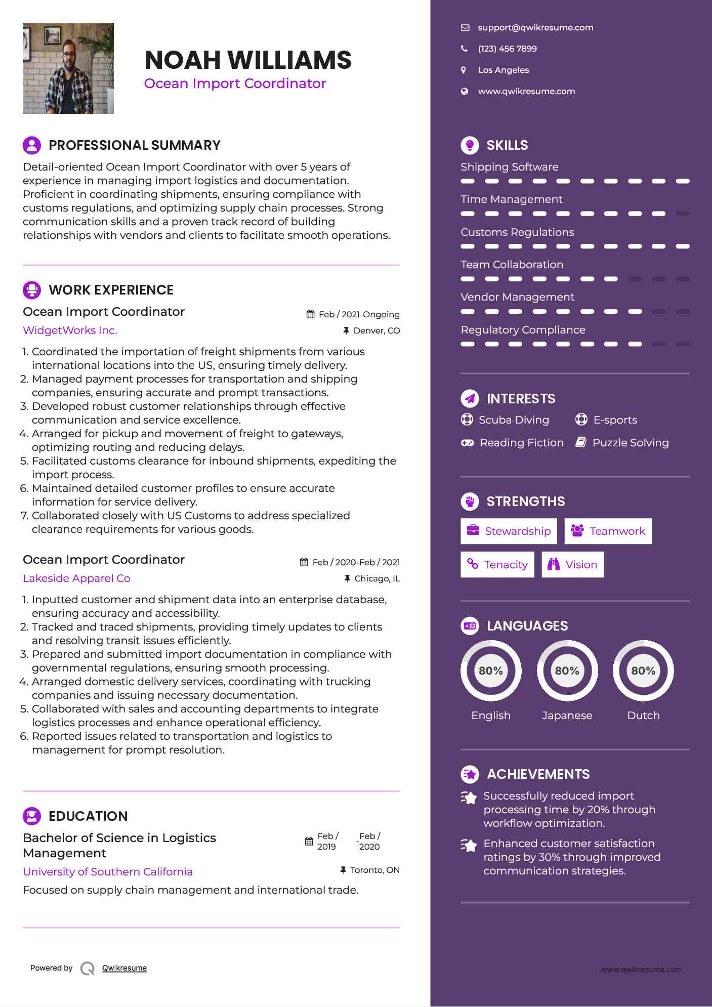 Ocean Import Coordinator Resume Format