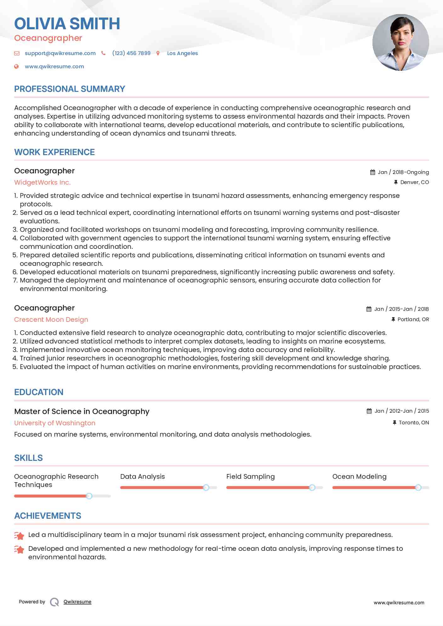 Oceanographer Resume Model