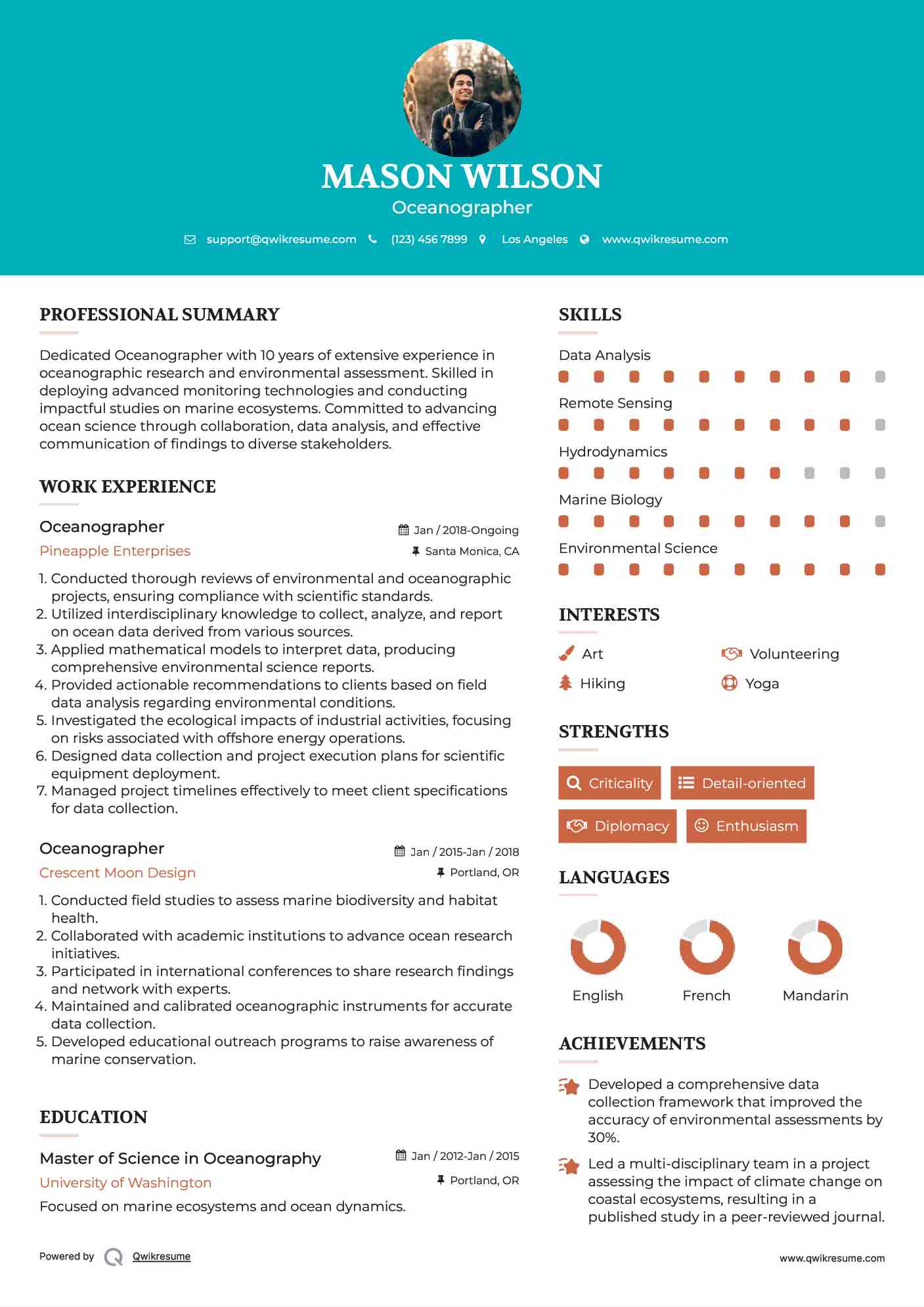 Oceanographer Resume Sample