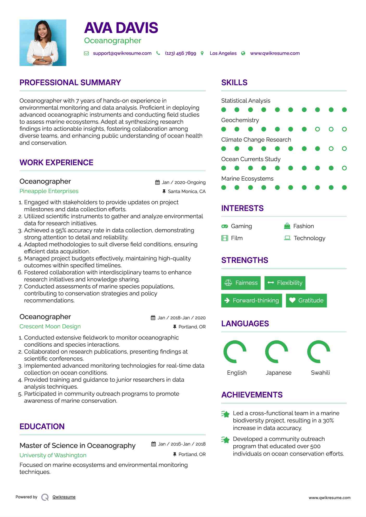 Oceanographer Resume Example