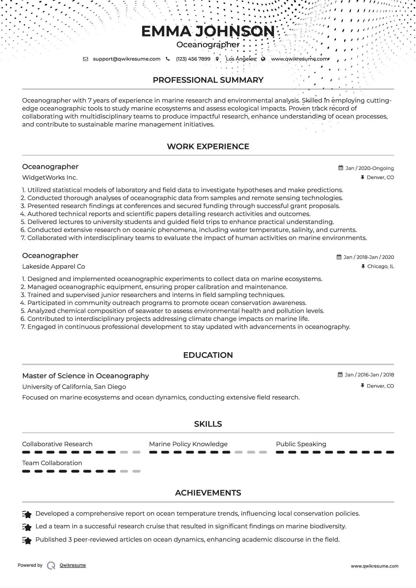 Oceanographer Resume Format