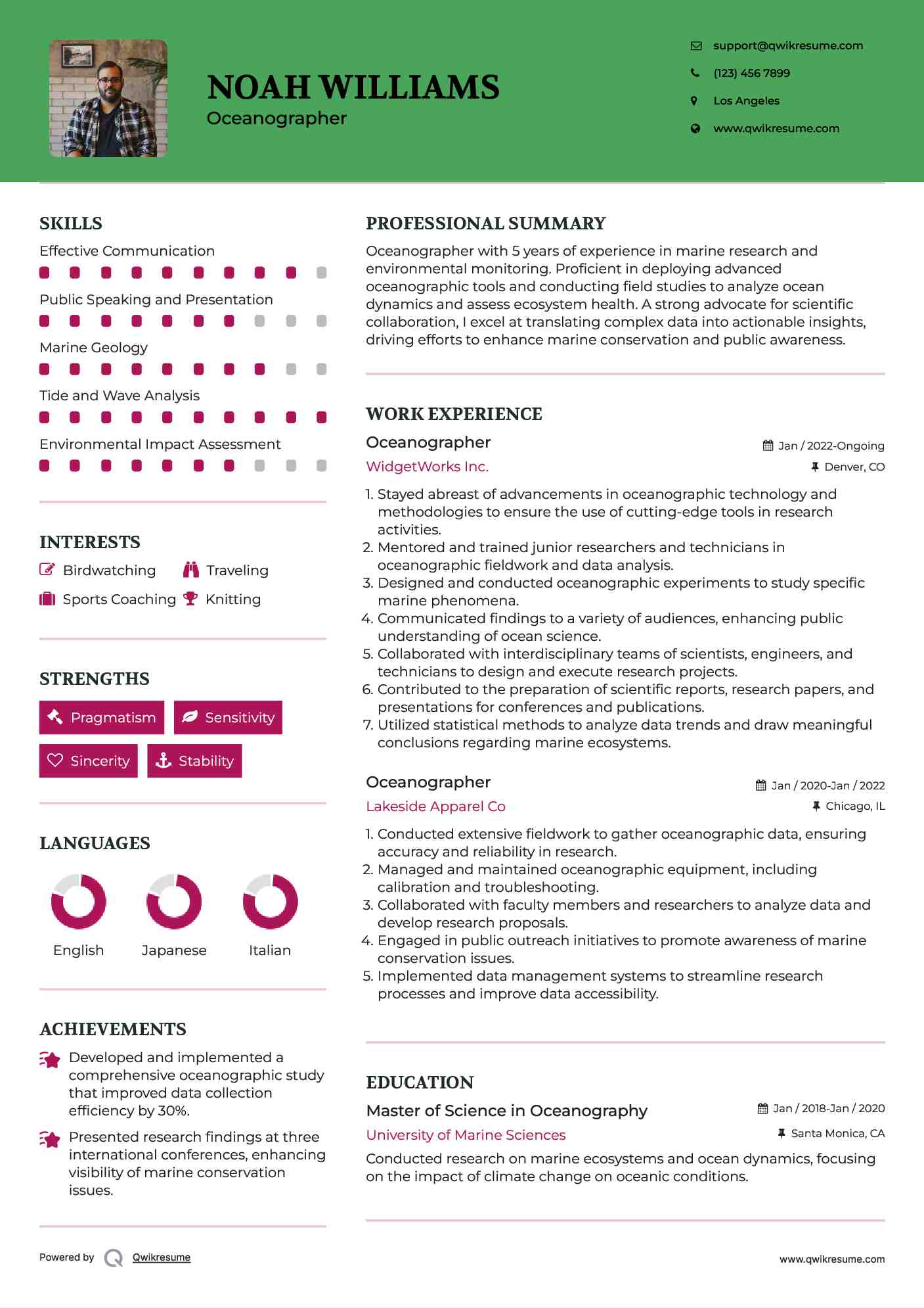 Oceanographer Resume Model