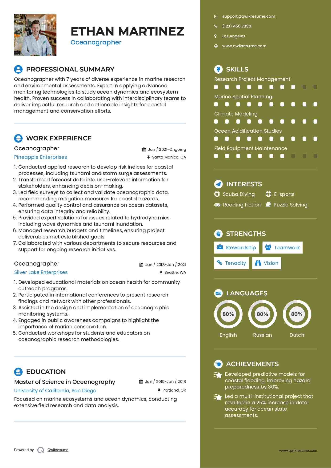 Oceanographer Resume Format