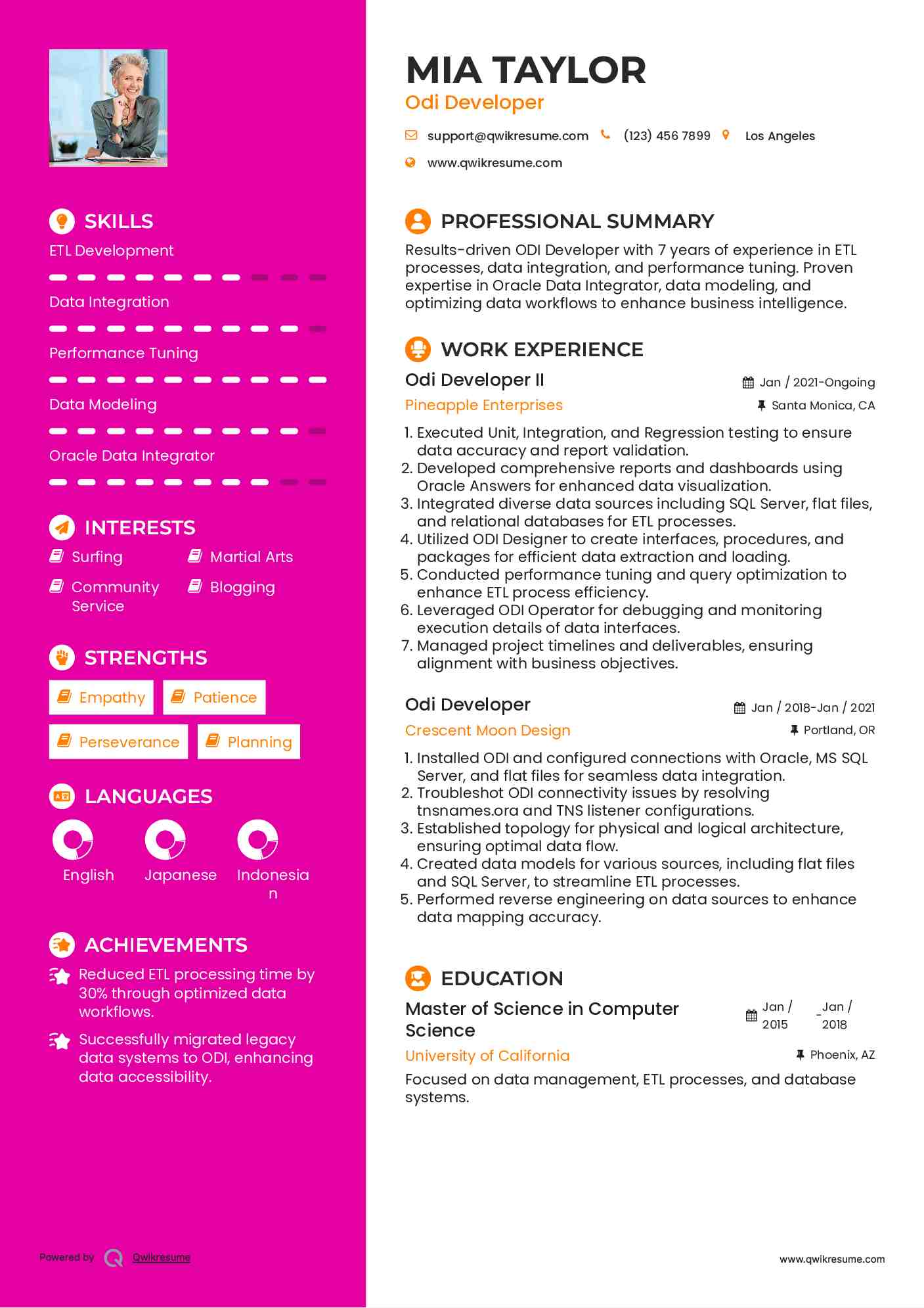 Odi Developer II Resume Sample