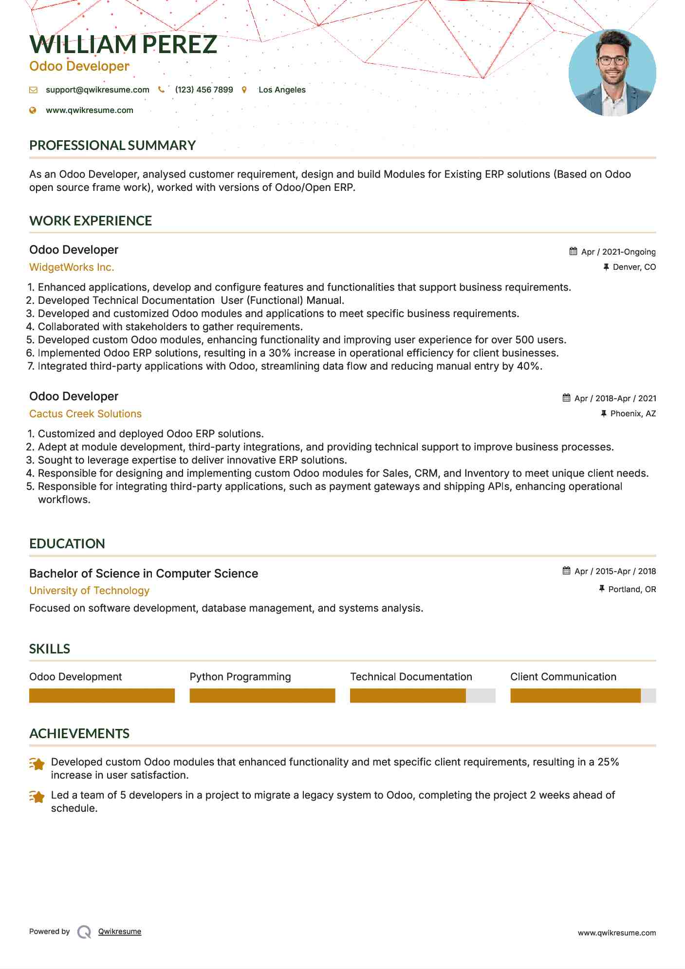 Odoo Developer Resume Template