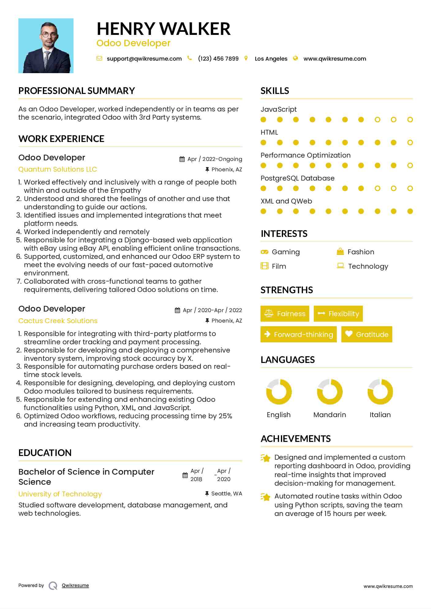 Odoo Developer Resume Model