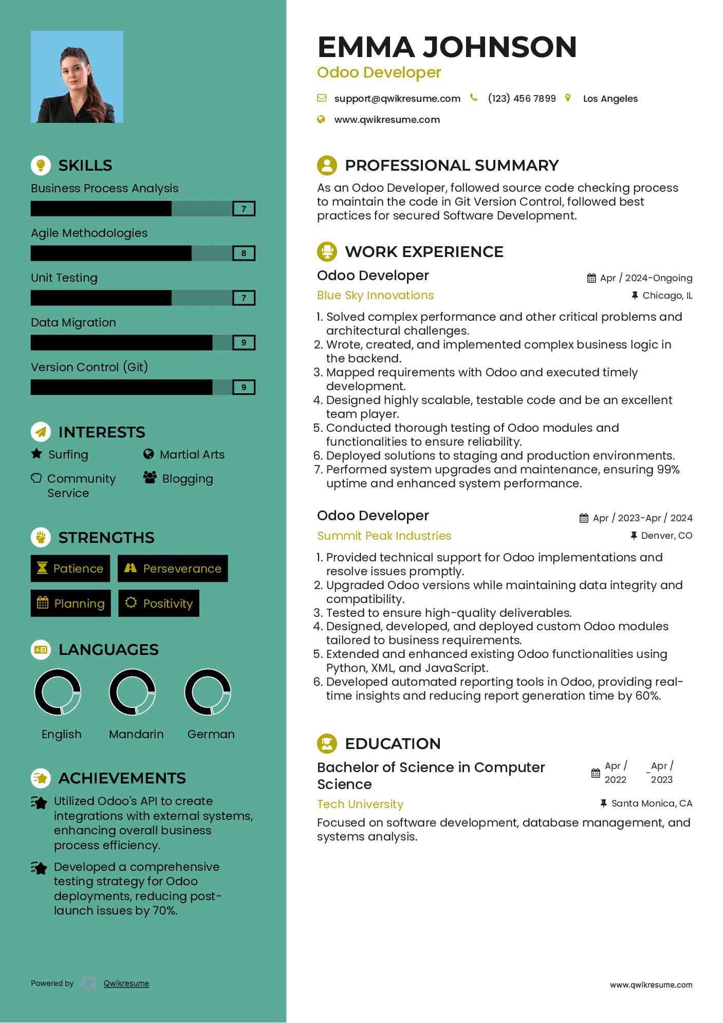 Odoo Developer Resume Model