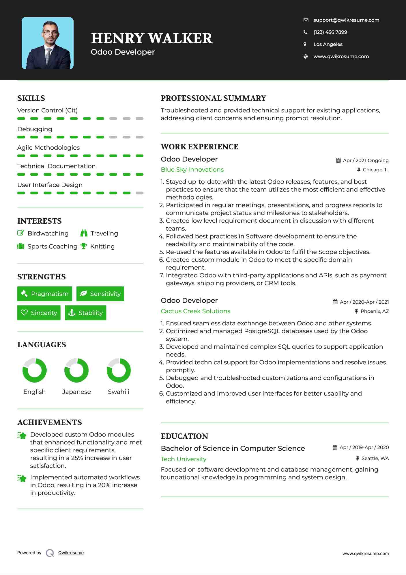 Odoo Developer Resume Model