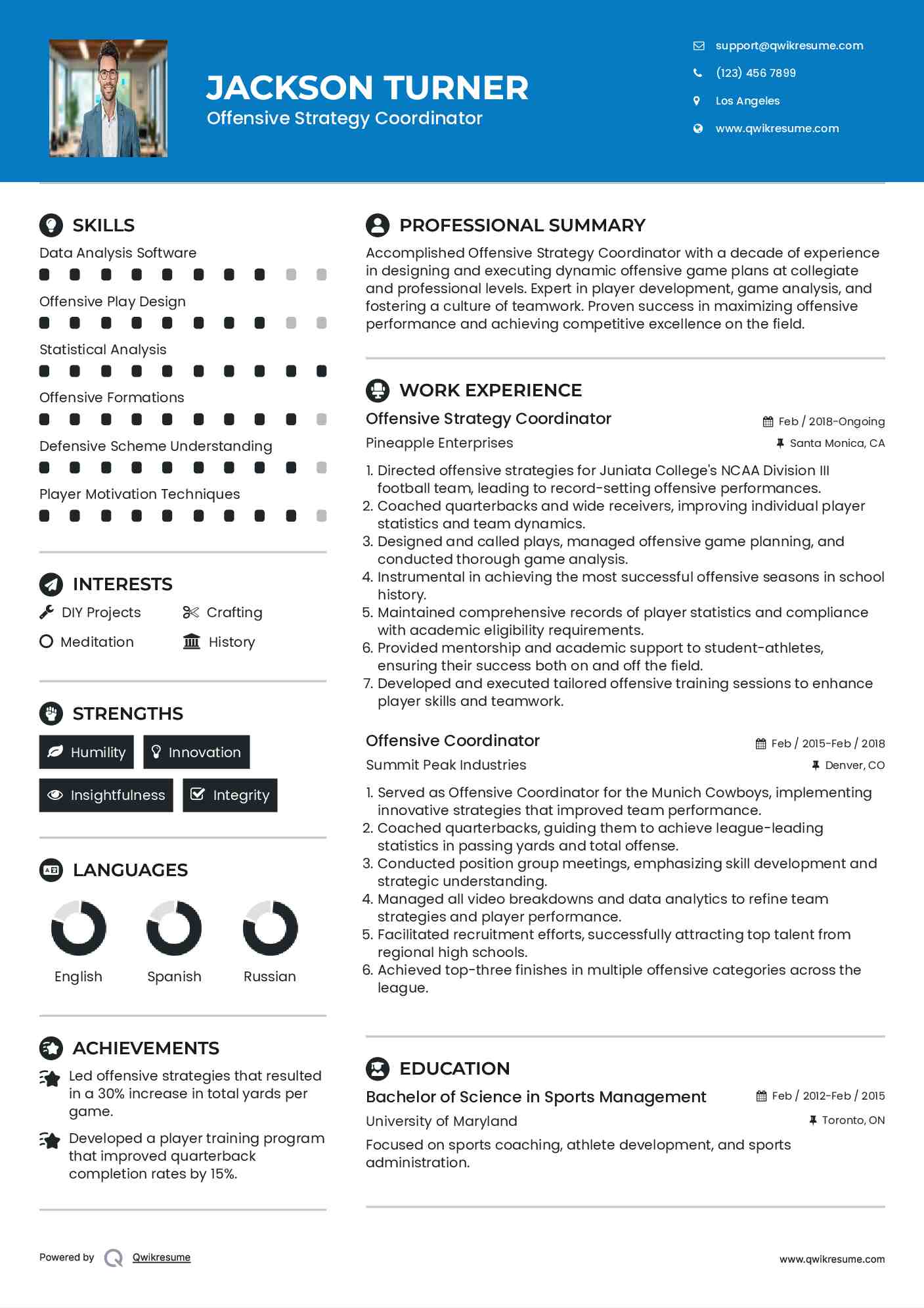 Offensive Strategy Coordinator Resume Format