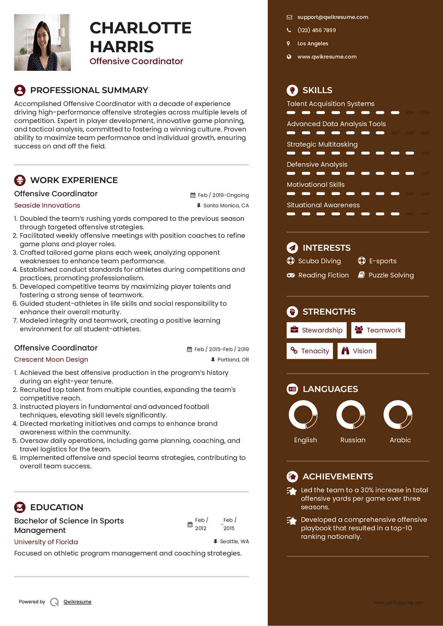 Offensive Coordinator Resume Model