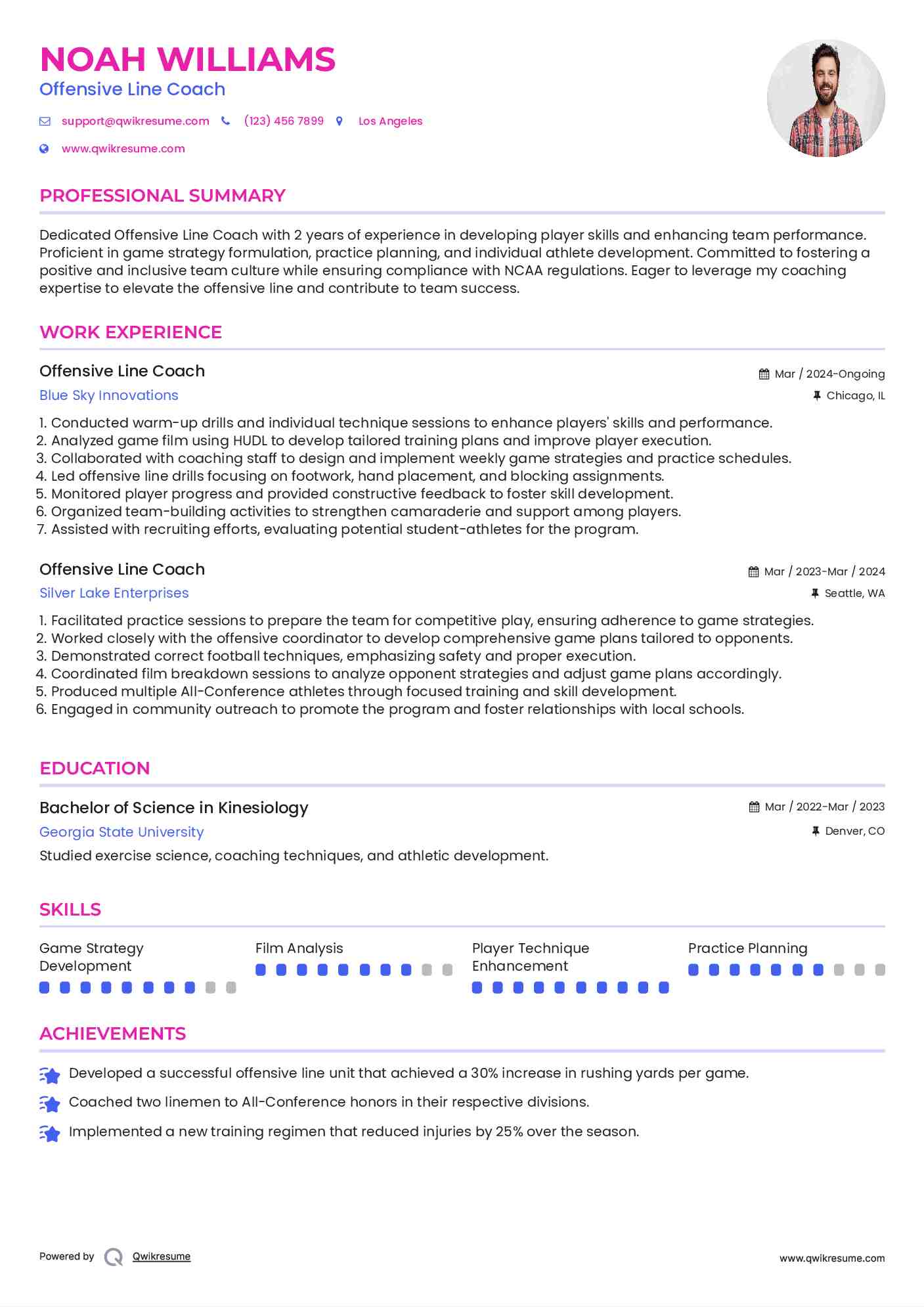 Offensive Line Coach Resume Template
