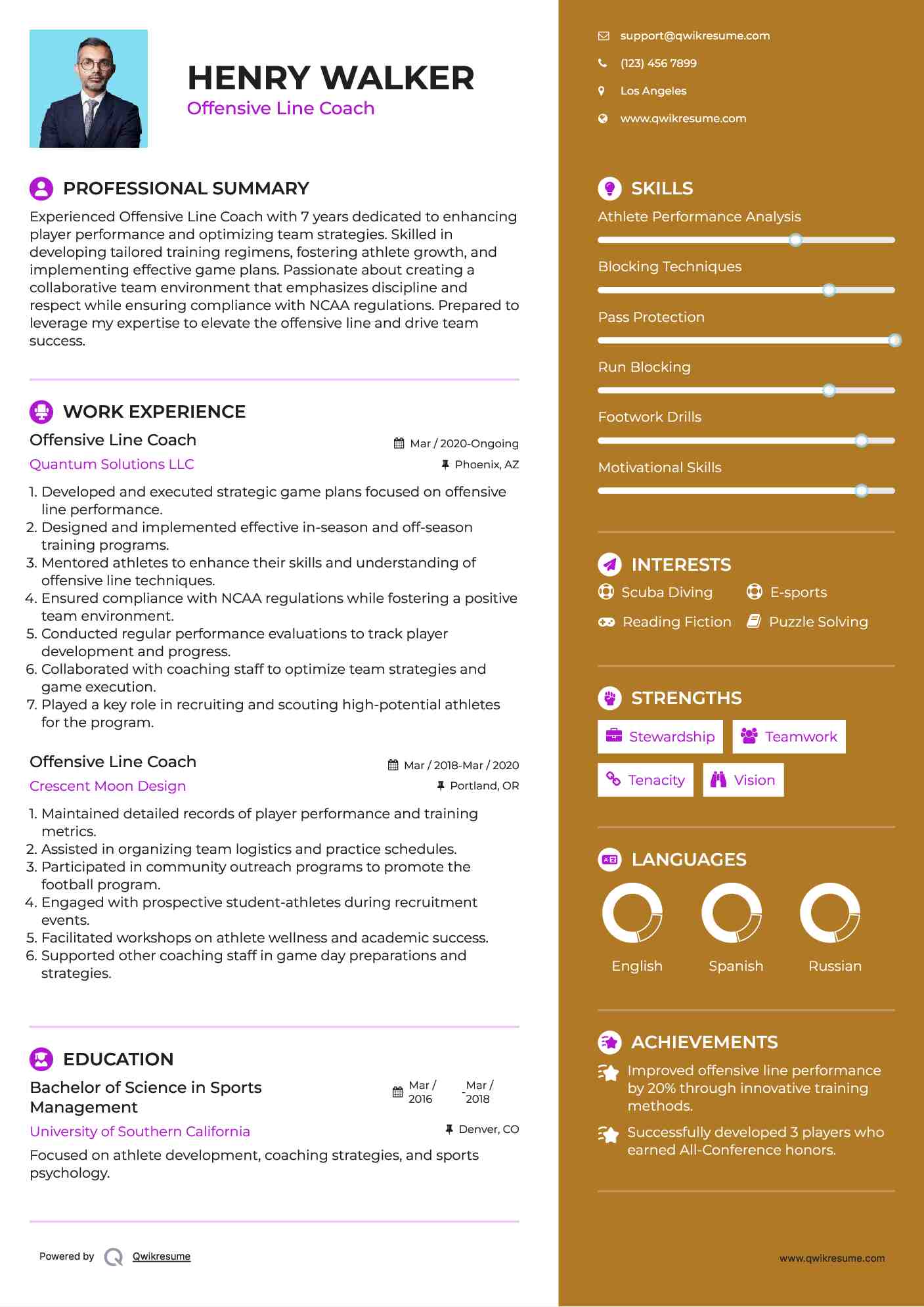 Offensive Line Coach Resume Format