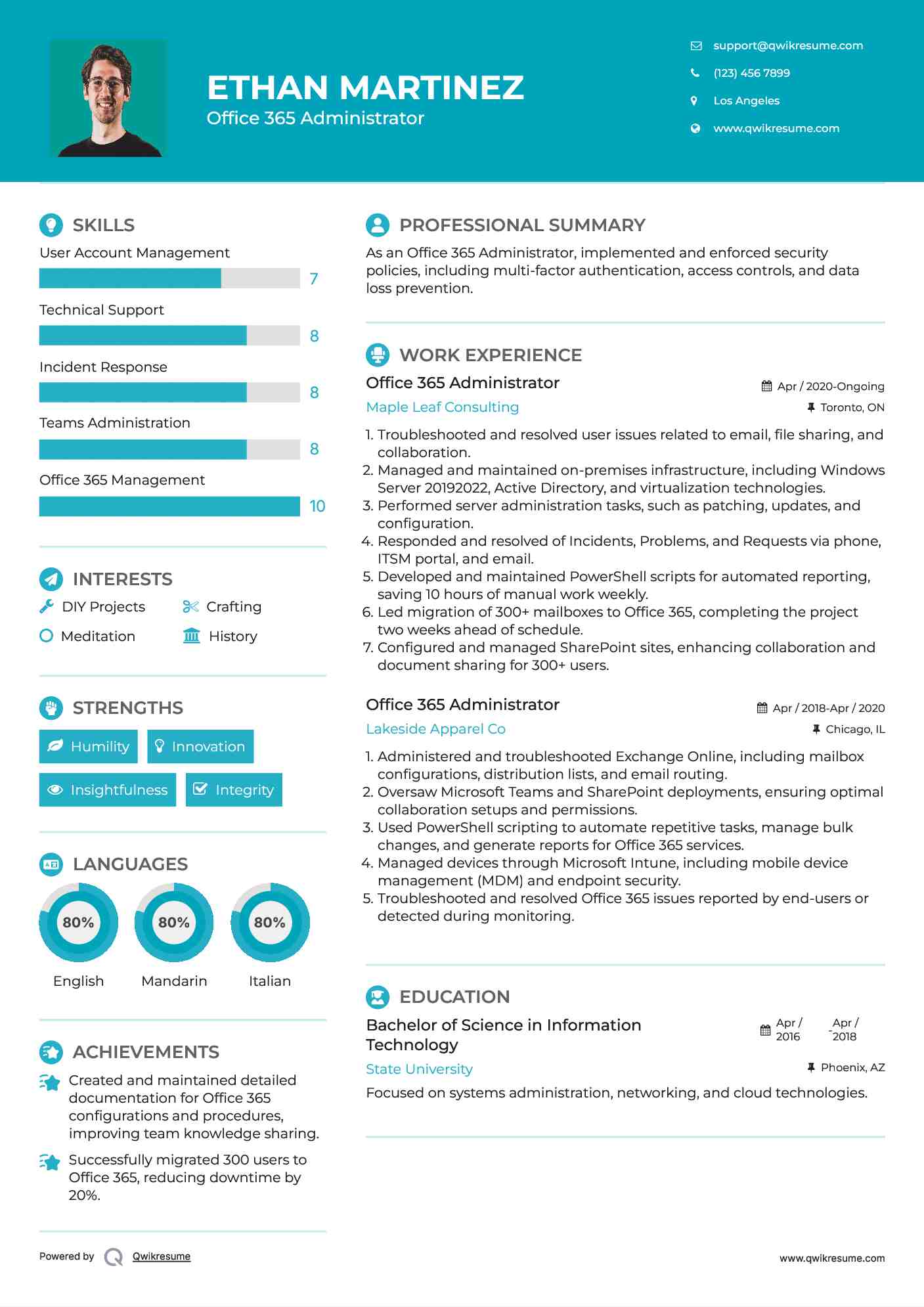 Office 365 Administrator Resume Template
