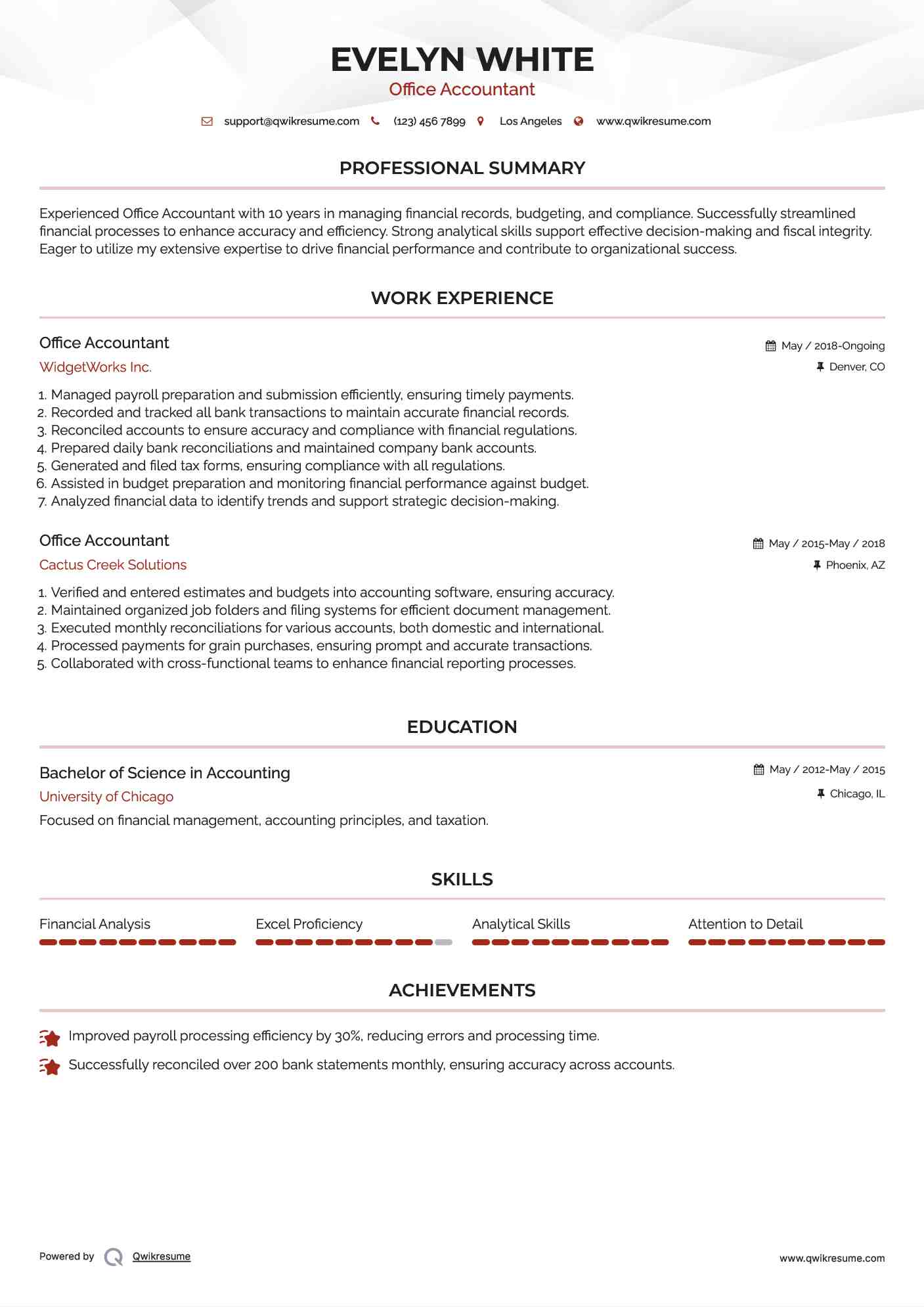 Office Accountant Resume Template
