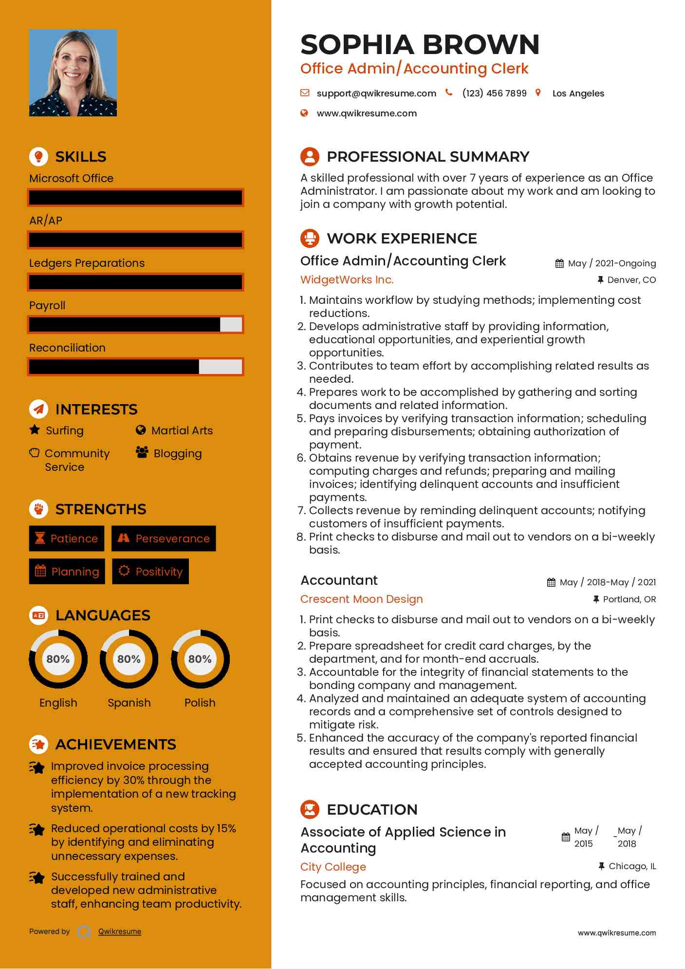 Office Admin/Accounting Clerk Resume Model