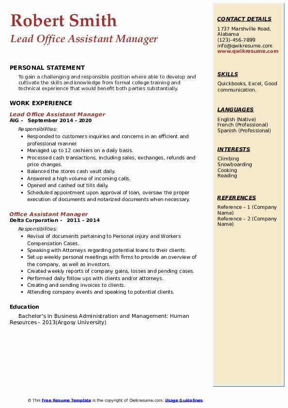 Office Assistant Manager Resume - Office Assistant Manager 1587490788 Pdf 