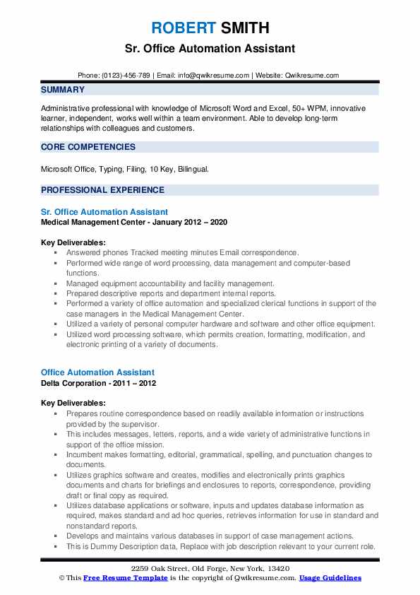 office automation assistant resume samples qwikresume office automation assistant