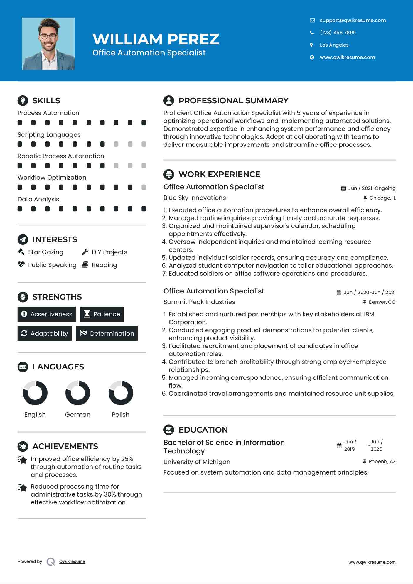 Office Automation Specialist Resume Template