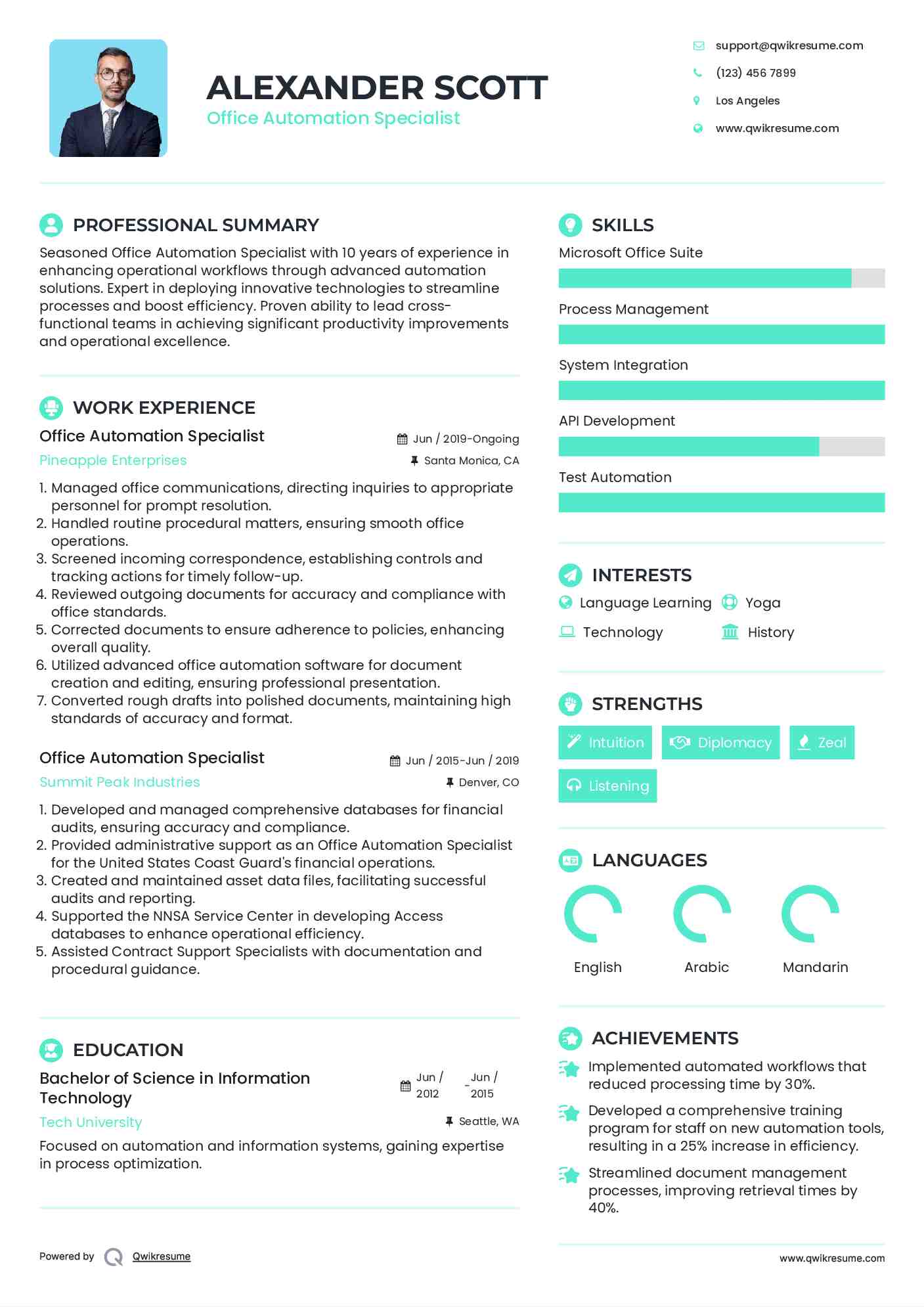 Office Automation Specialist Resume Format