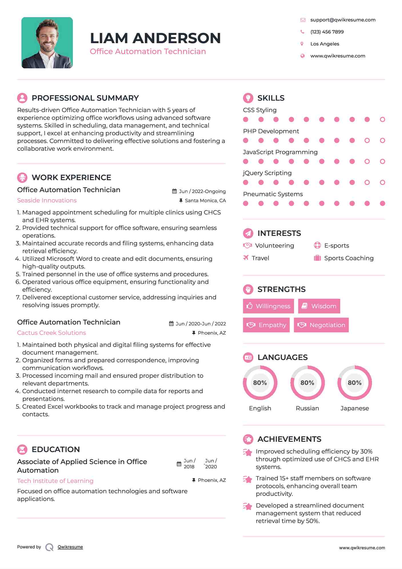 Office Automation Technician Resume Example