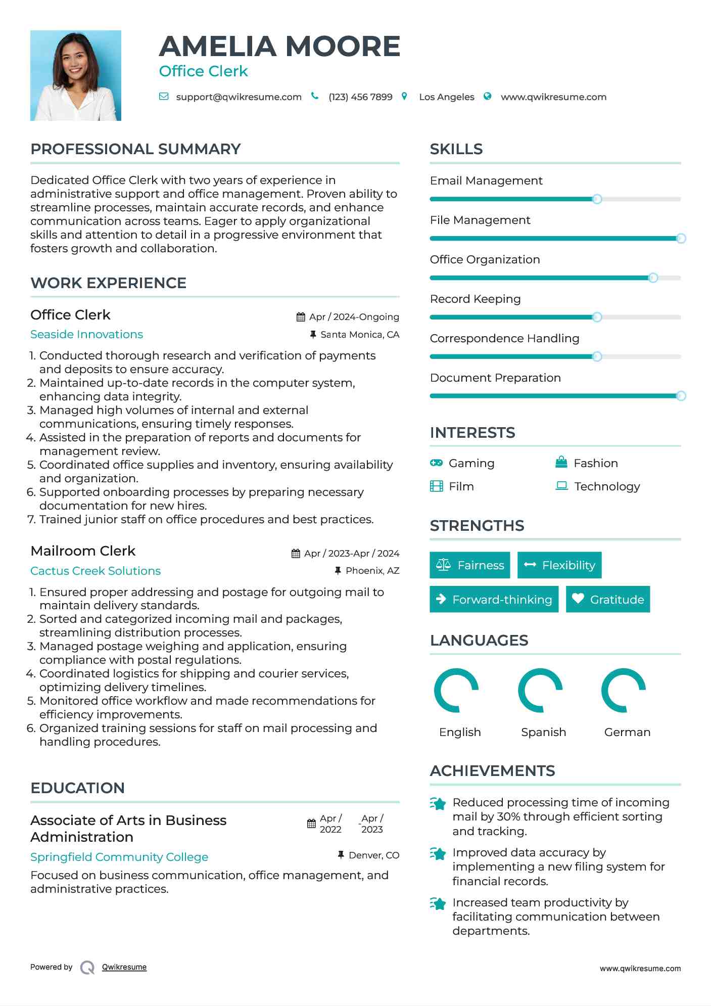 resume for office clerk